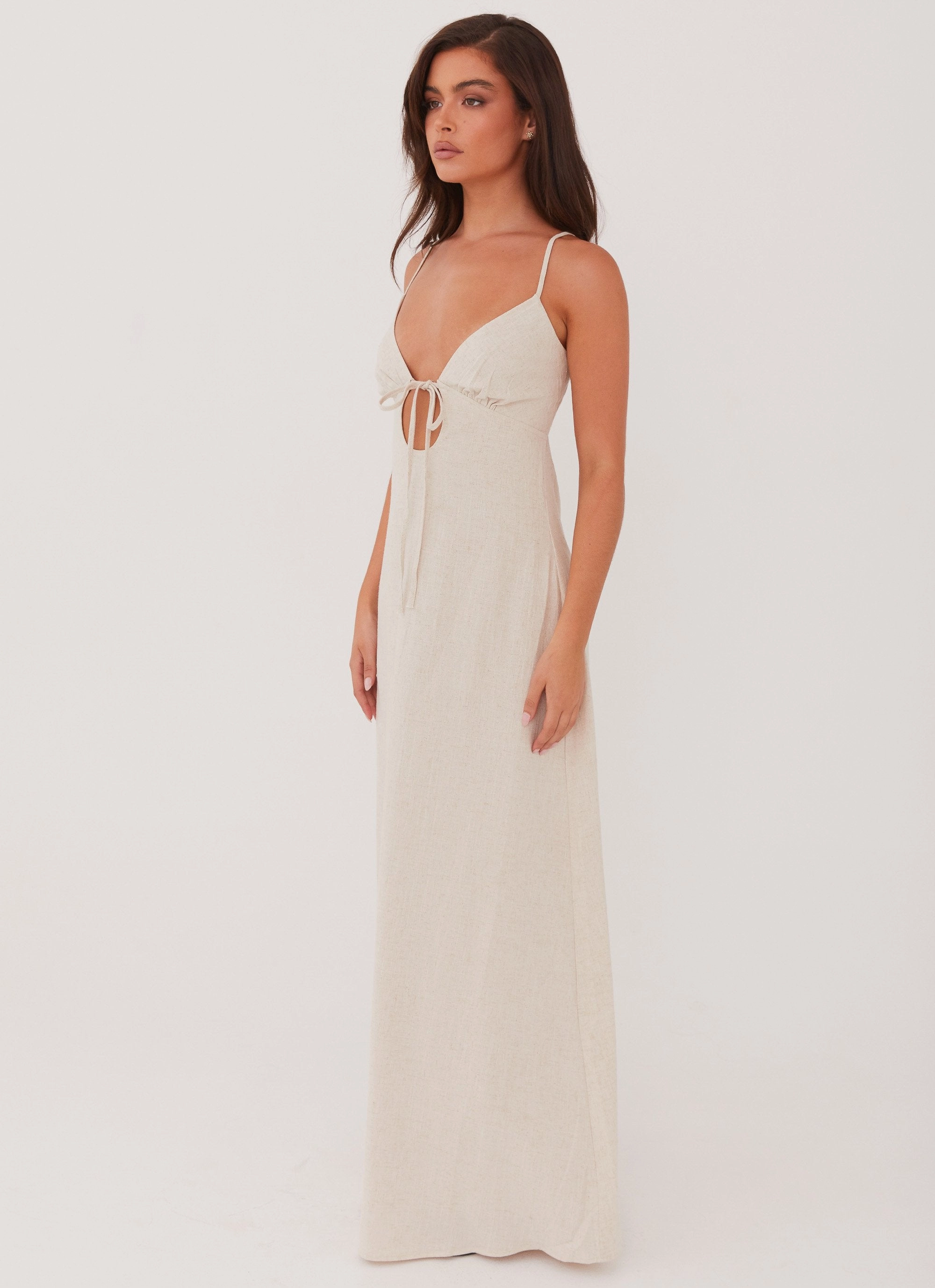 Feminine Mood Summer Ready Flora Linen Maxi Dress - Oatmeal