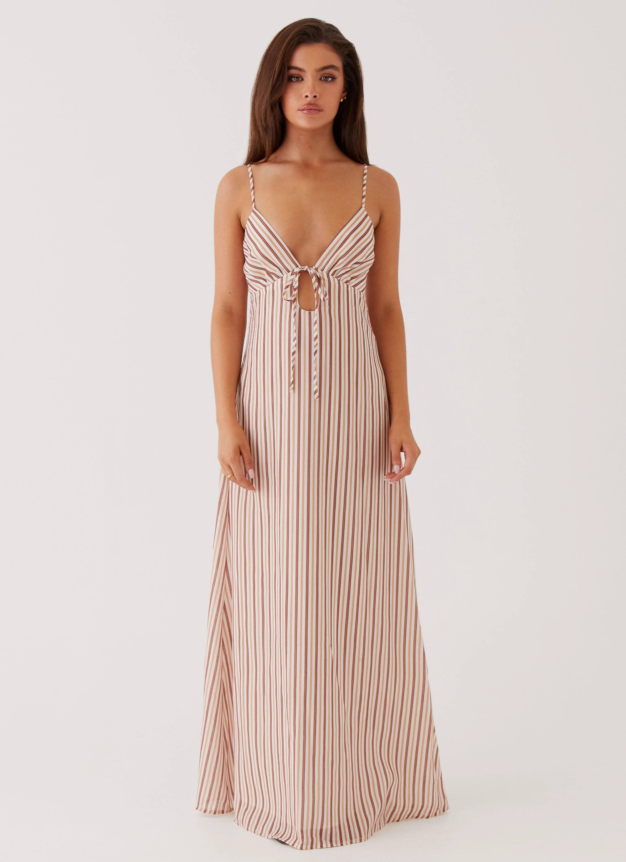 Comfortable and Chic Flora Linen Maxi Dress - Passionfruit Stripe