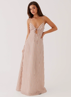 Flora Linen Maxi Dress - Passionfruit Stripe Sophisticated Tailoring Neutral Flow