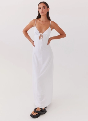 Warm Base Stain-Guard-Finish Flora Linen Maxi Dress - White
