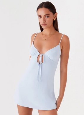 Flora Linen Mini Dress - Baby Blue packable