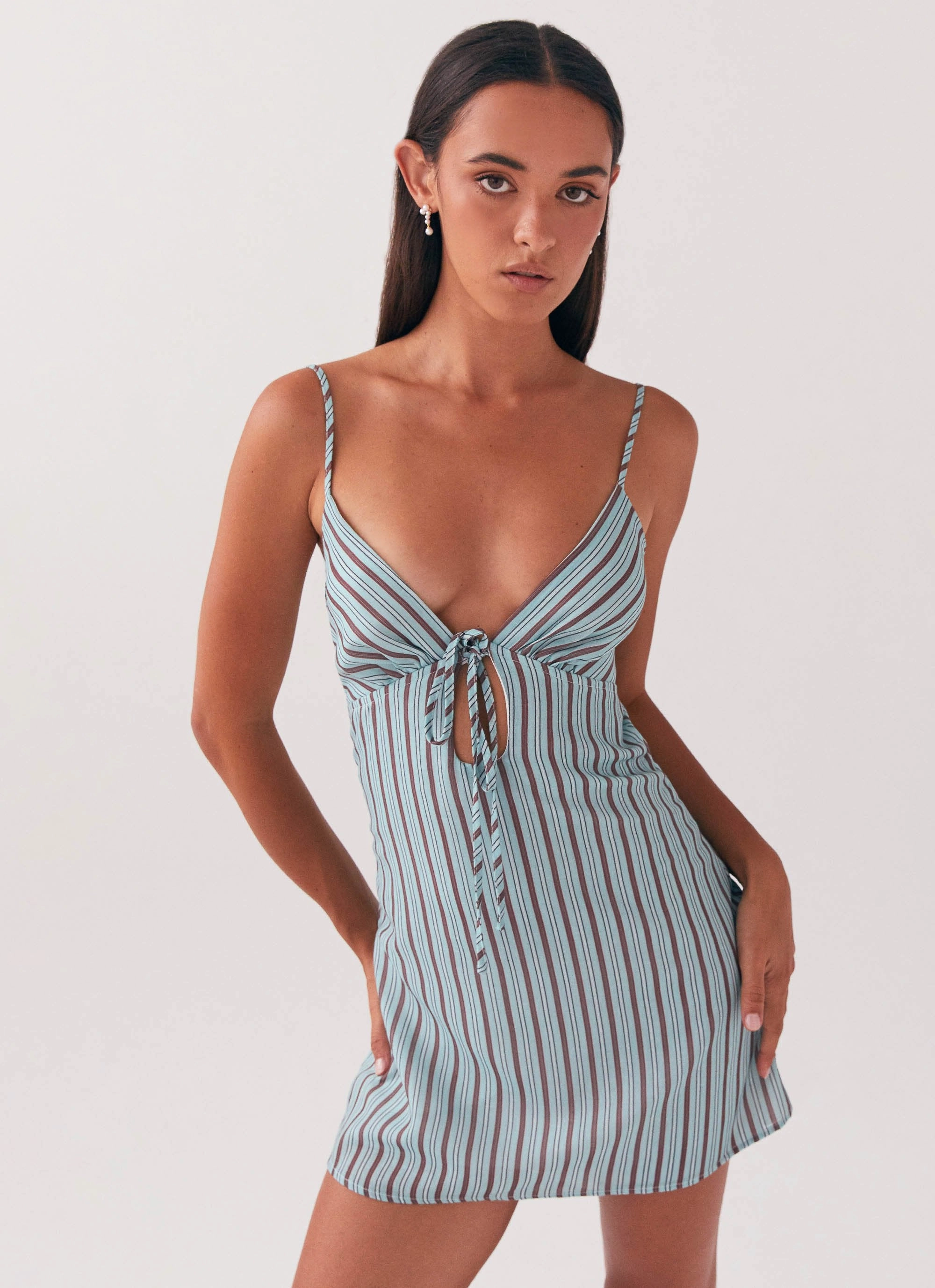 Chill Design Happy Soul Flora Linen Mini Dress - Coastal Stripe