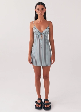Office Shape Flora Linen Mini Dress - Coastal Stripe
