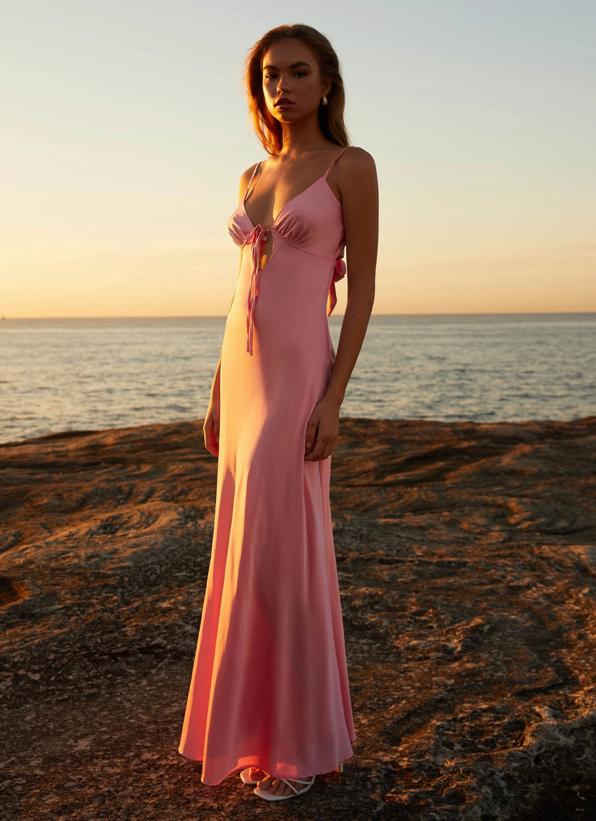 Flora Satin Maxi Dress - Candy Stretchable
