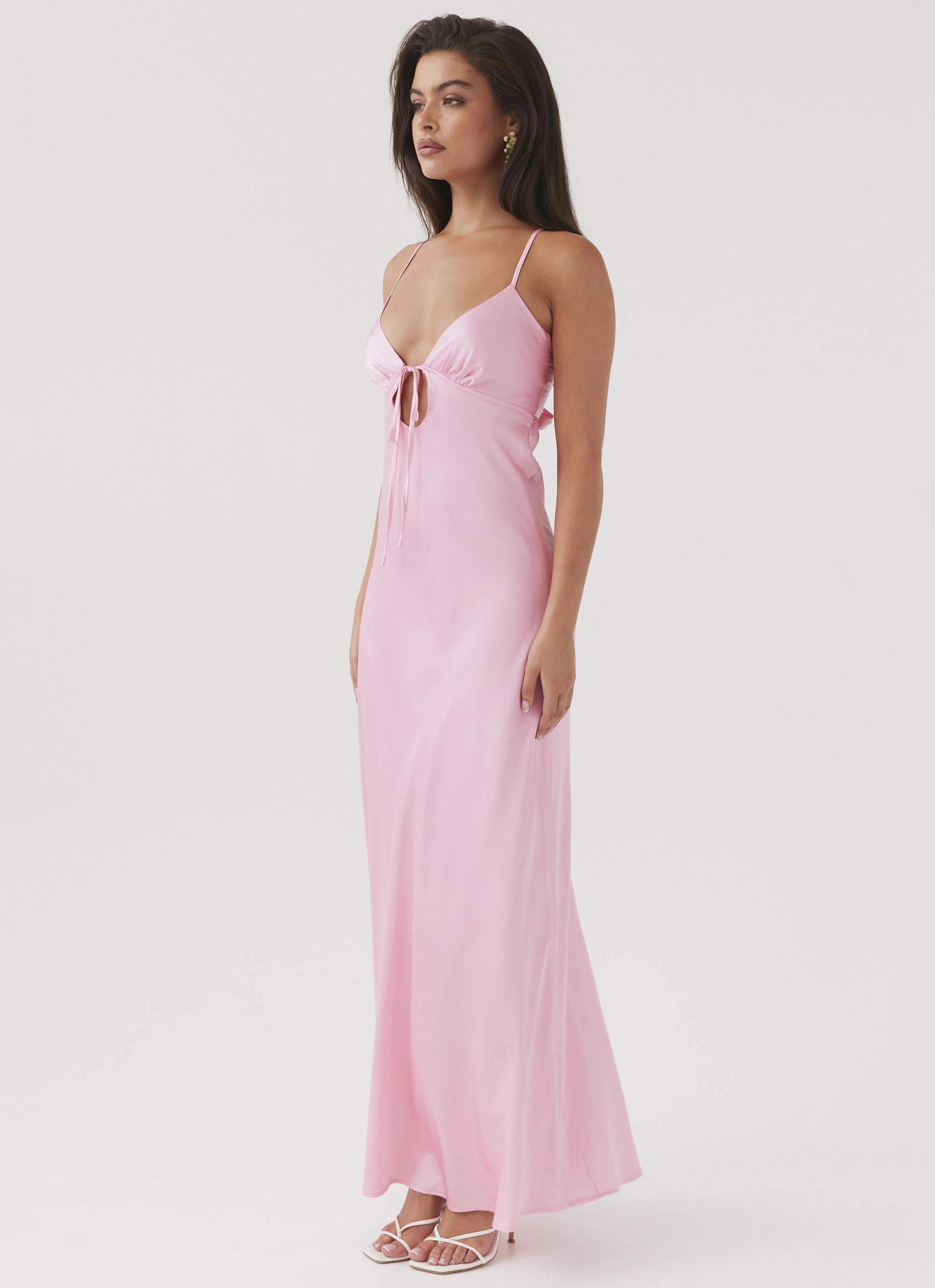 Layering-Piece Soft And Comfortable Flora Satin Maxi Dress - Candy