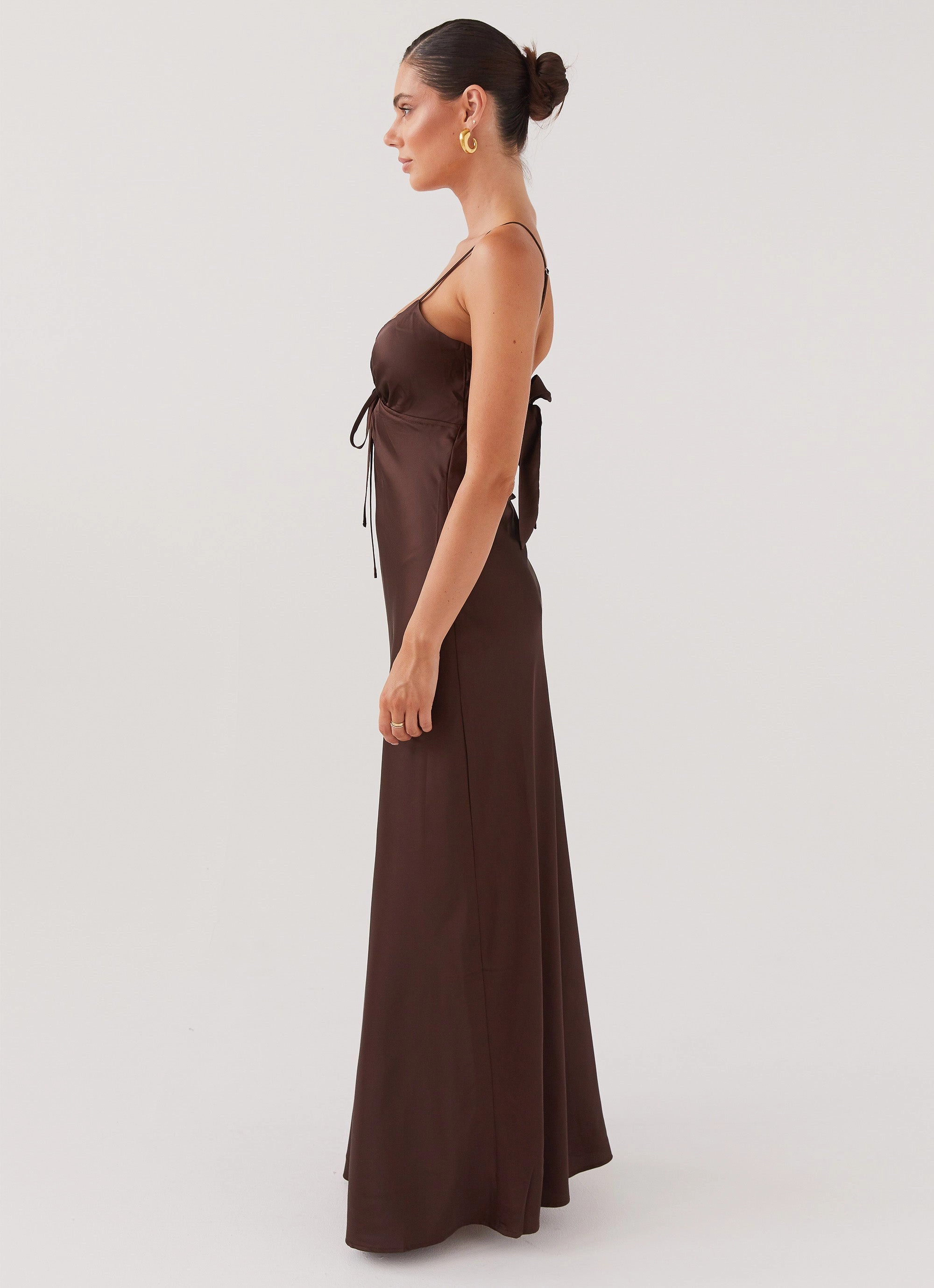 SoftTouchTexture Flora Satin Maxi Dress - Chocolate