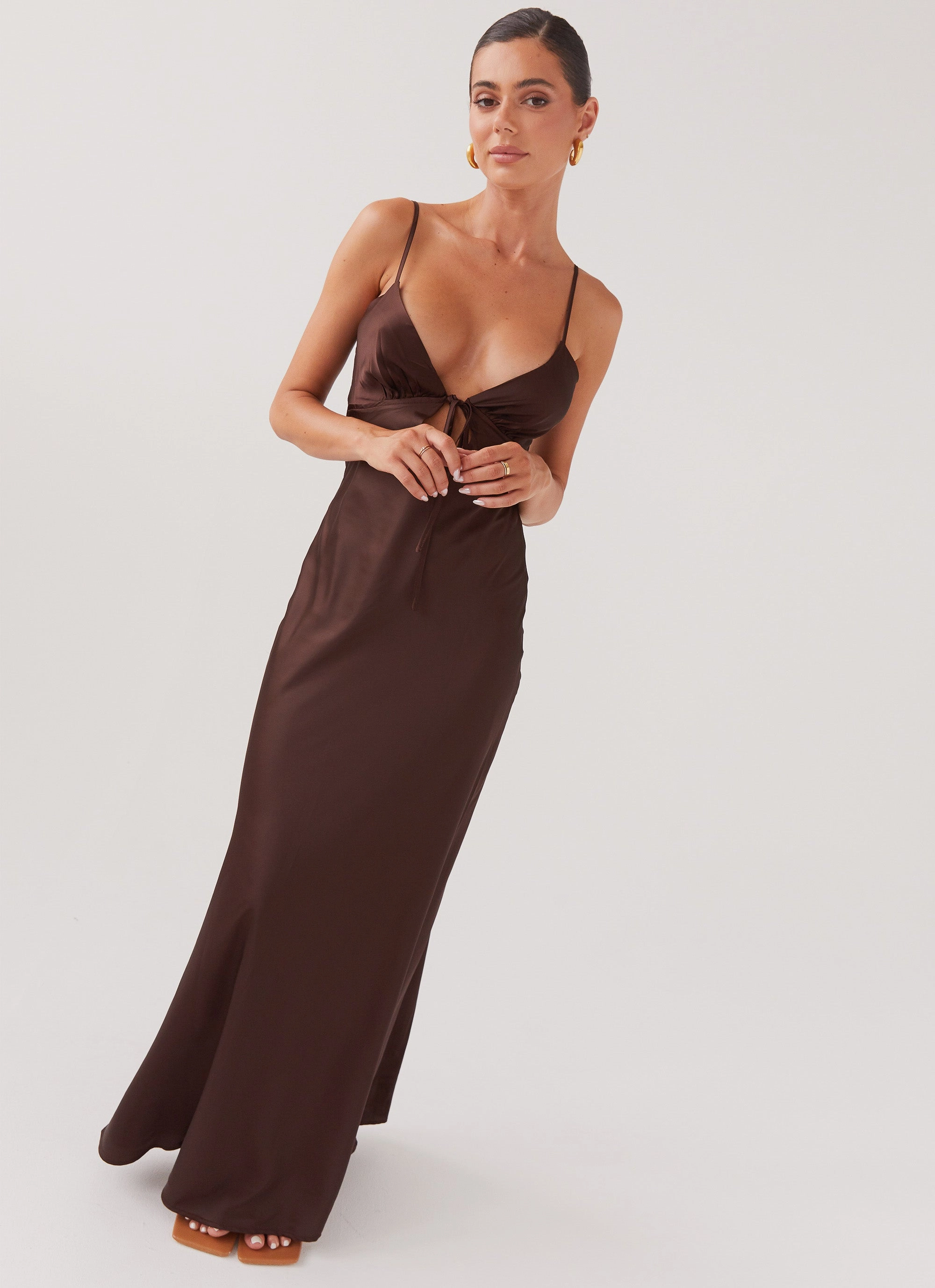 Flora Satin Maxi Dress - Chocolate Luxury Feel