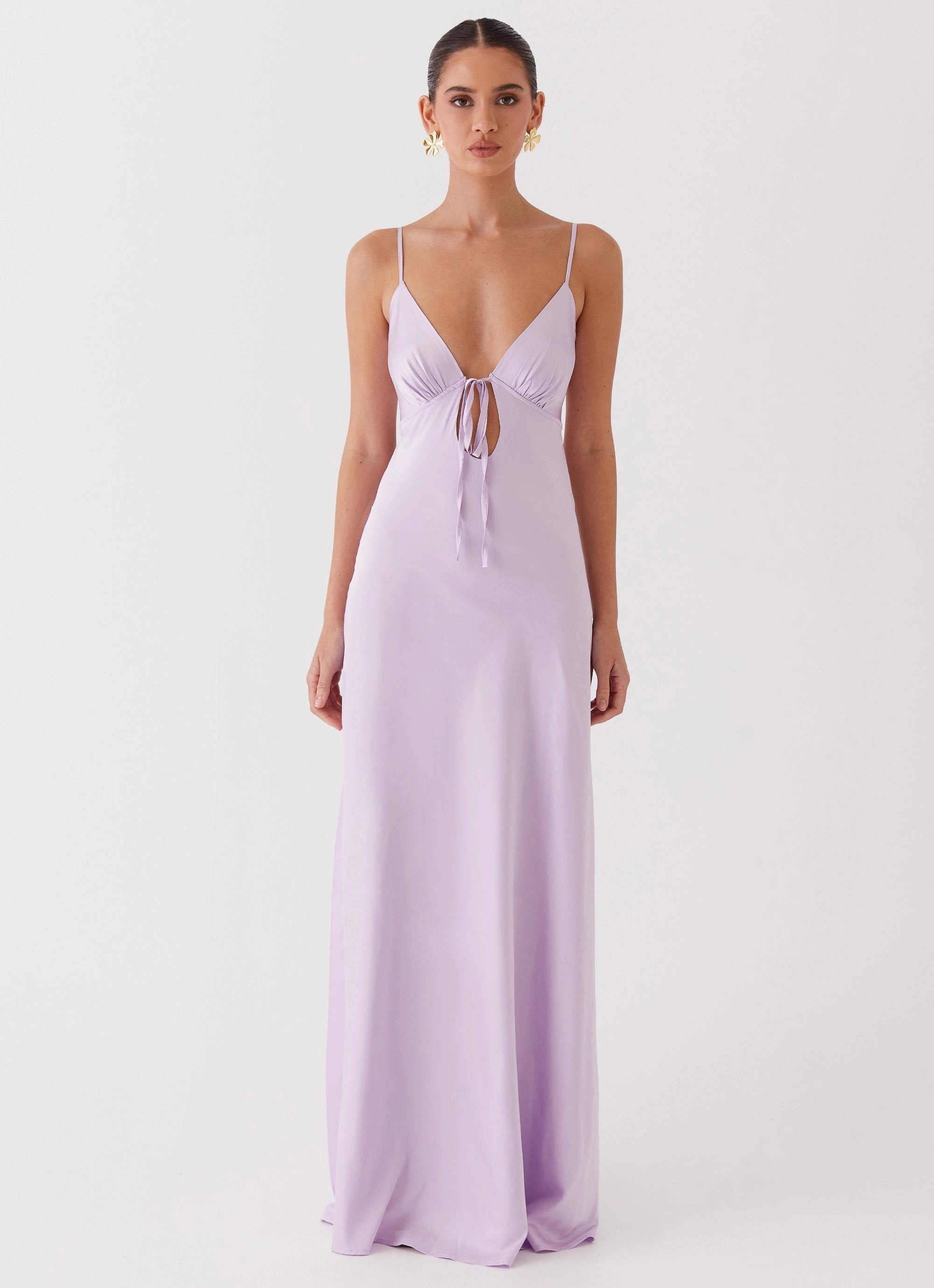 Flora Satin Maxi Dress - Lilac Trend Glow