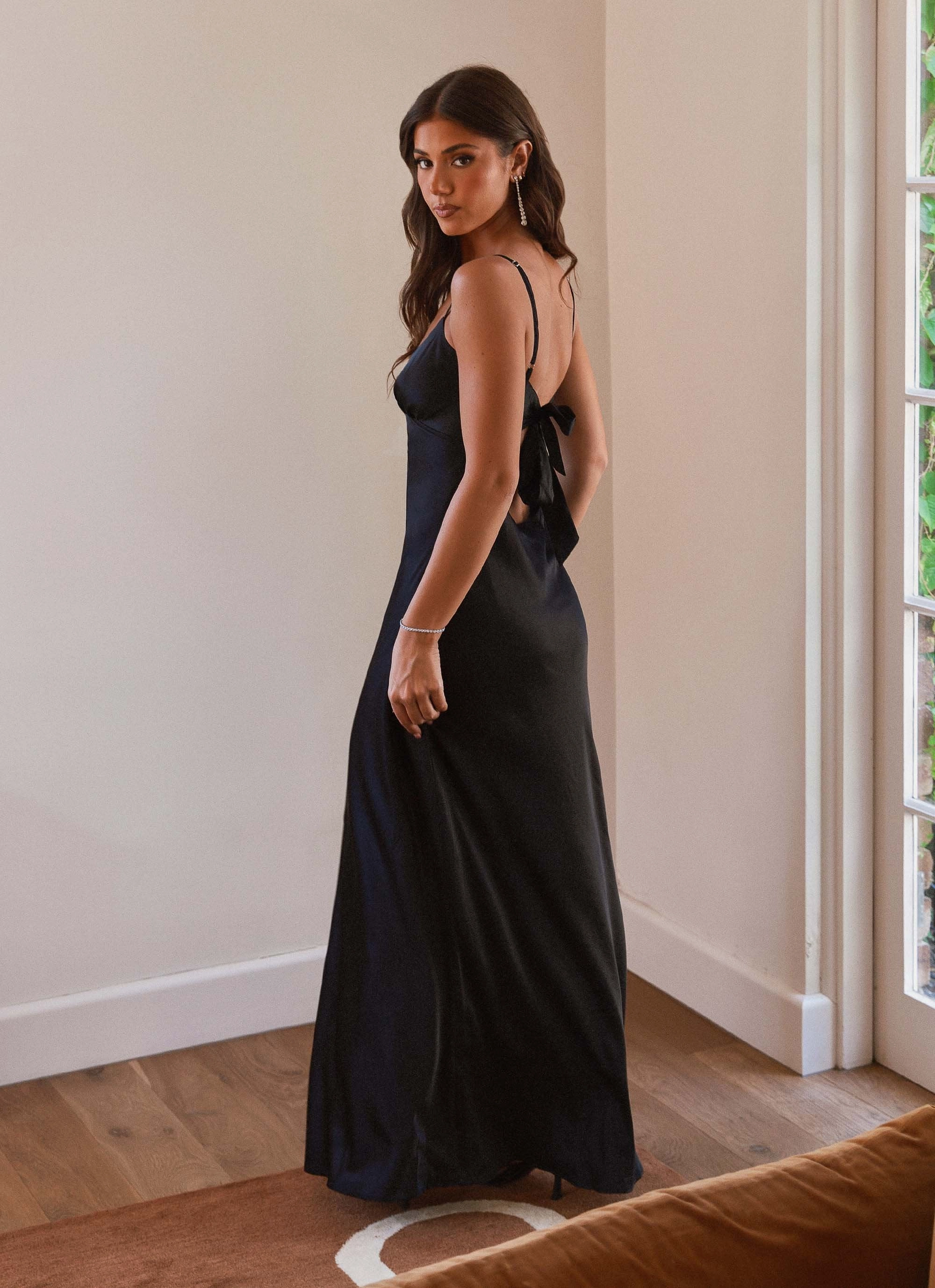 Flora Satin Maxi Dress - Midnight Feel Good Trendy Cut