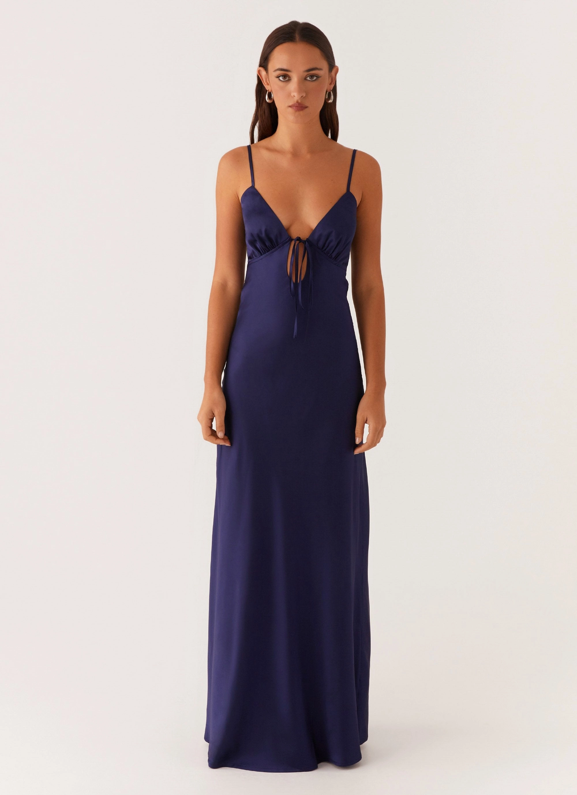 Cotton Skin Flora Satin Maxi Dress - Navy