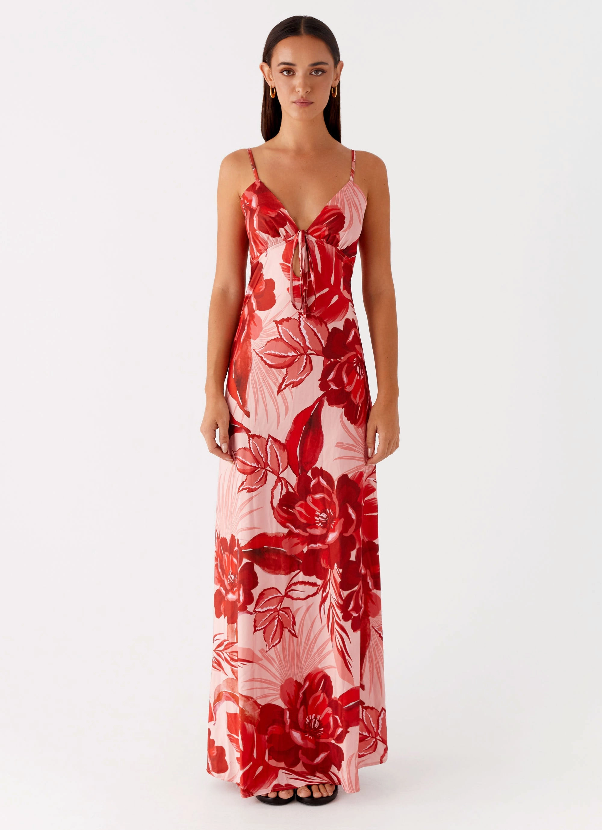 Flora Satin Maxi Dress - Sicily Sunsets Print Jewel Tones