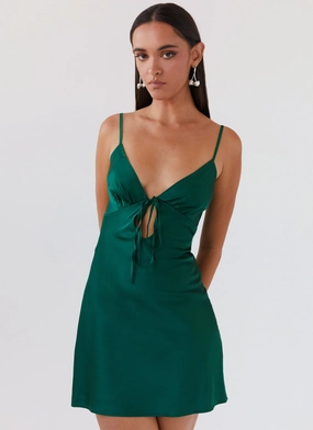 Flora Satin Mini Dress - Forest Green Simple Form Winter Wrap