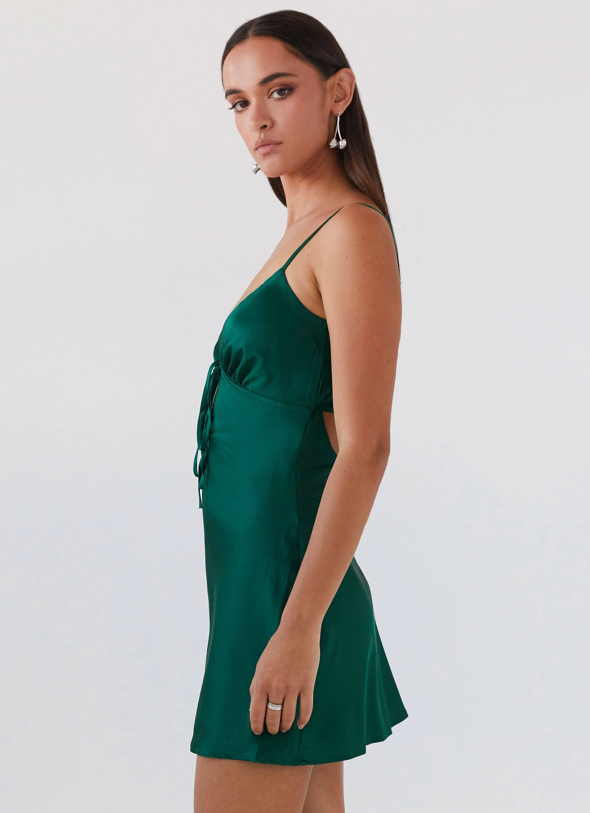 Flora Satin Mini Dress - Forest Green Hook-And-Eye