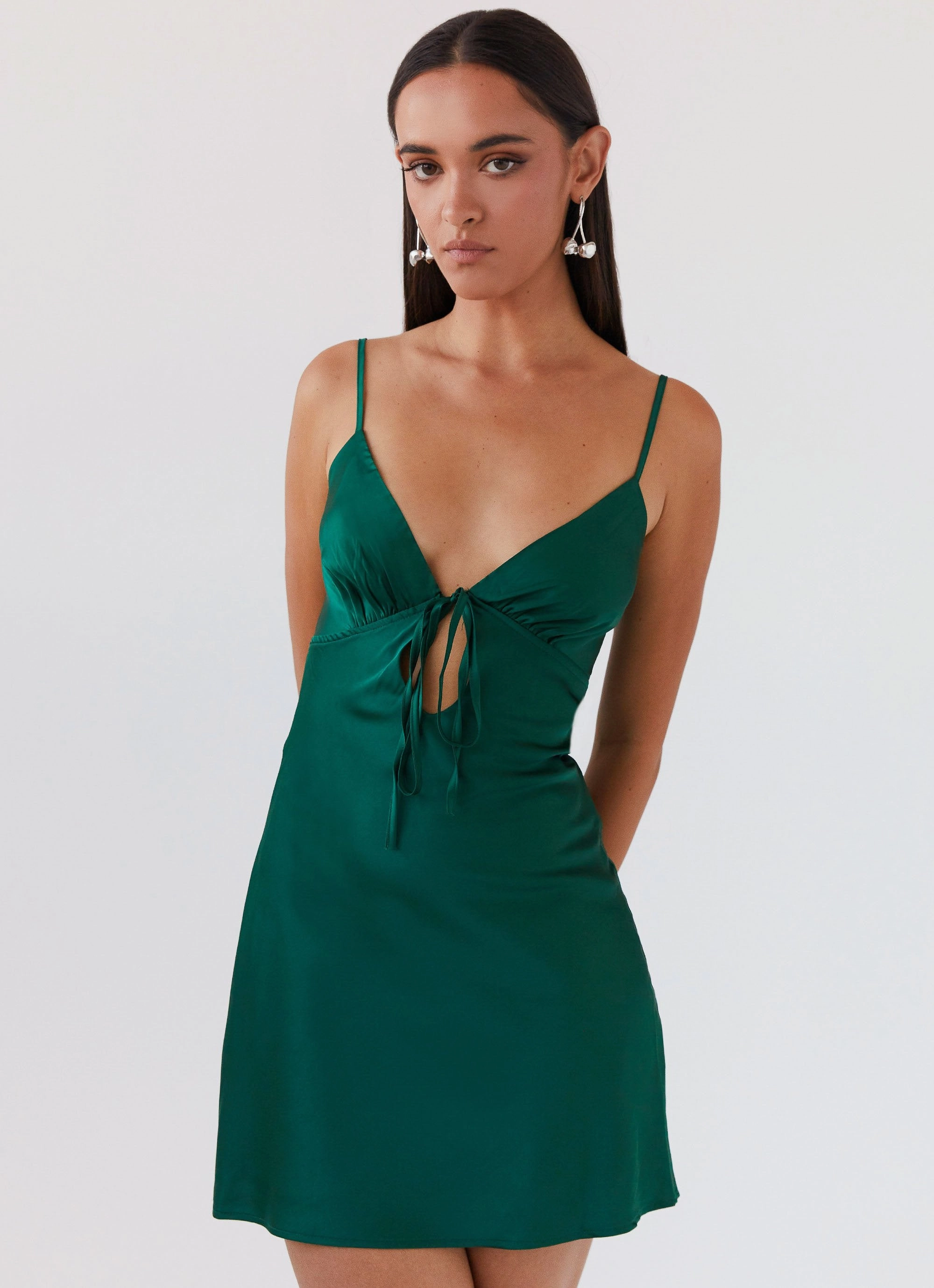 Flora Satin Mini Dress - Forest Green Simple Form Winter Wrap