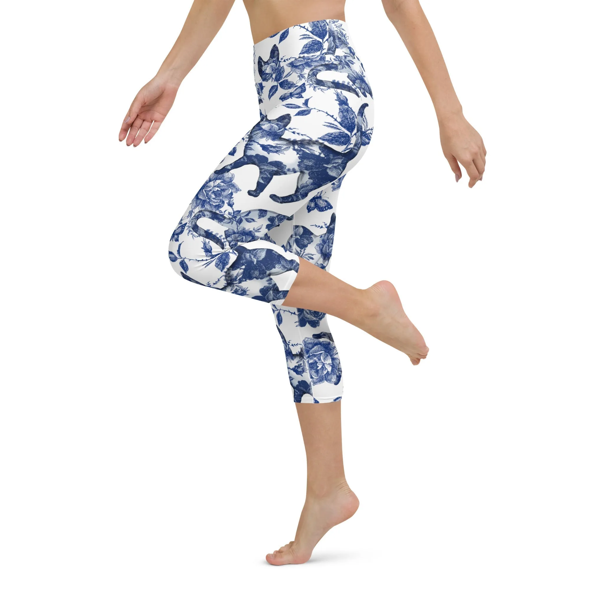 Floral Porcelain Cats Yoga Capris