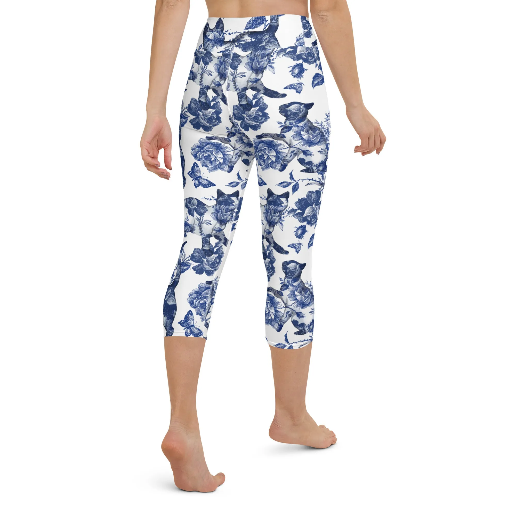 Floral Porcelain Cats Yoga Capris