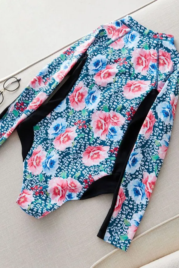 Floral Print Long Sleeve Zip UPF50  Rash Guard