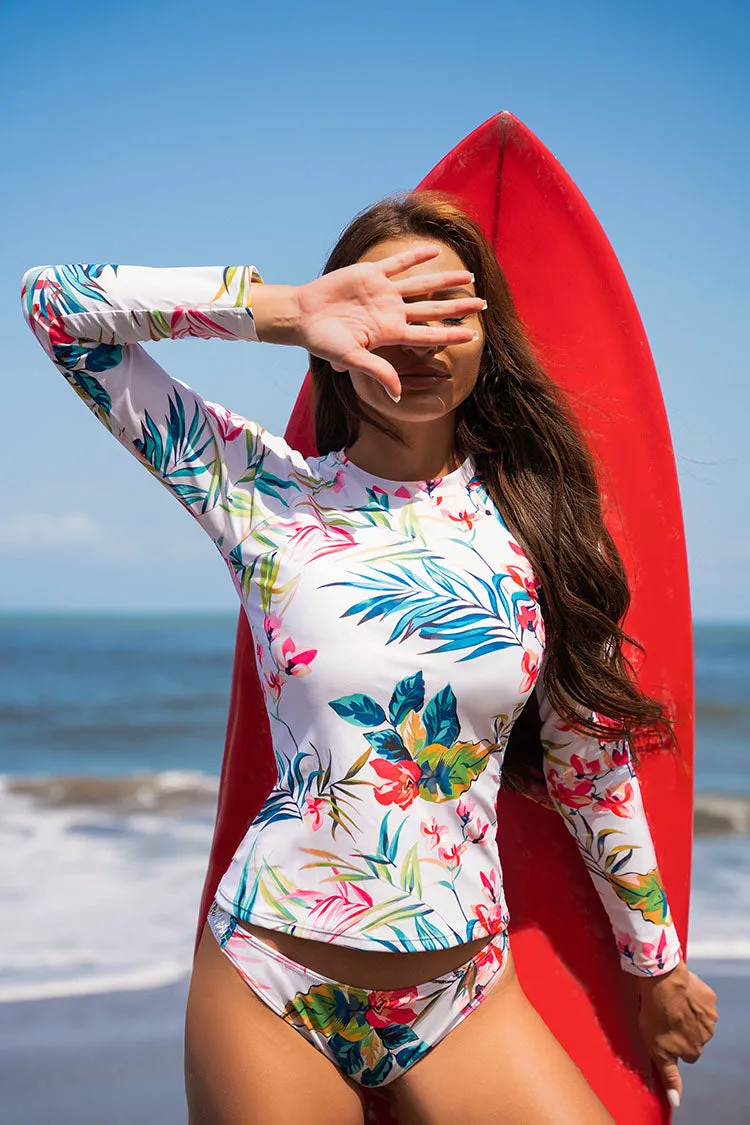 Floral Print Split Pullover Long Sleeve UPF50  Rash Guard