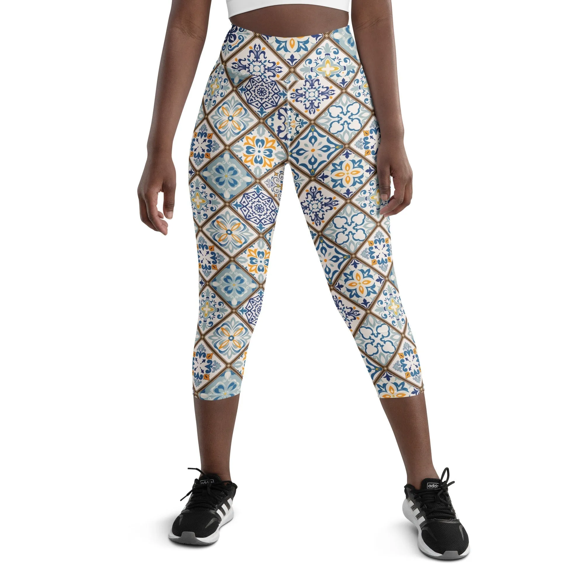 Floral Tile Print Yoga Capris