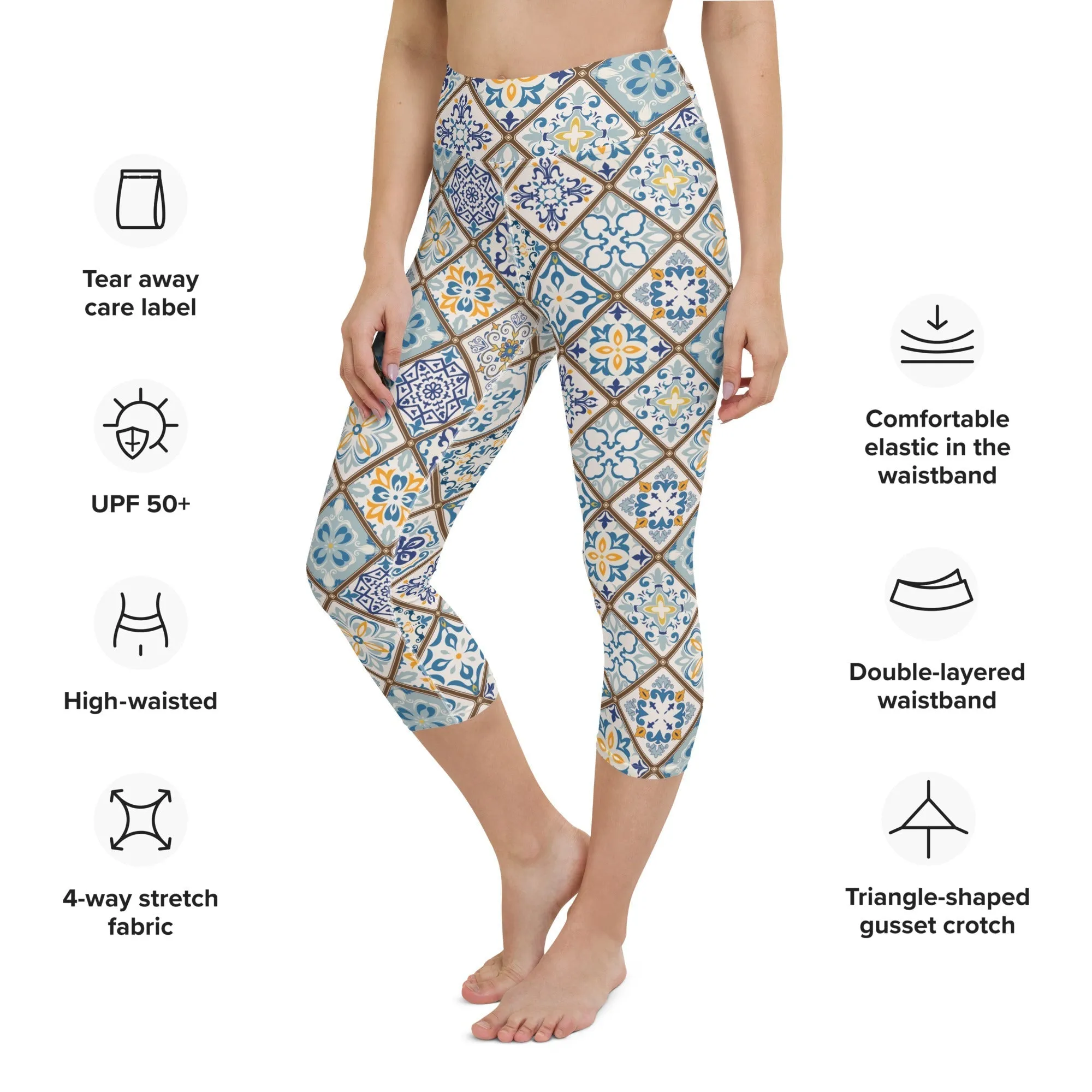 Floral Tile Print Yoga Capris