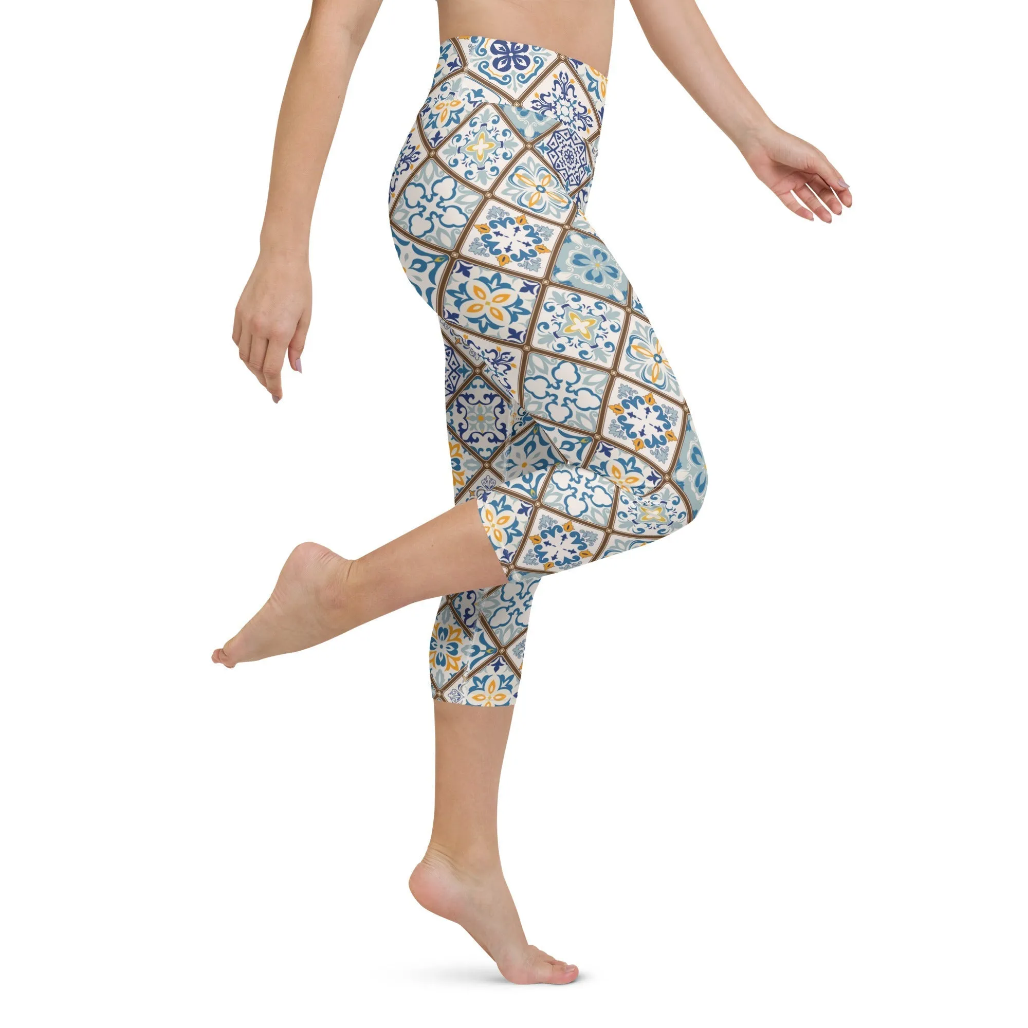 Floral Tile Print Yoga Capris