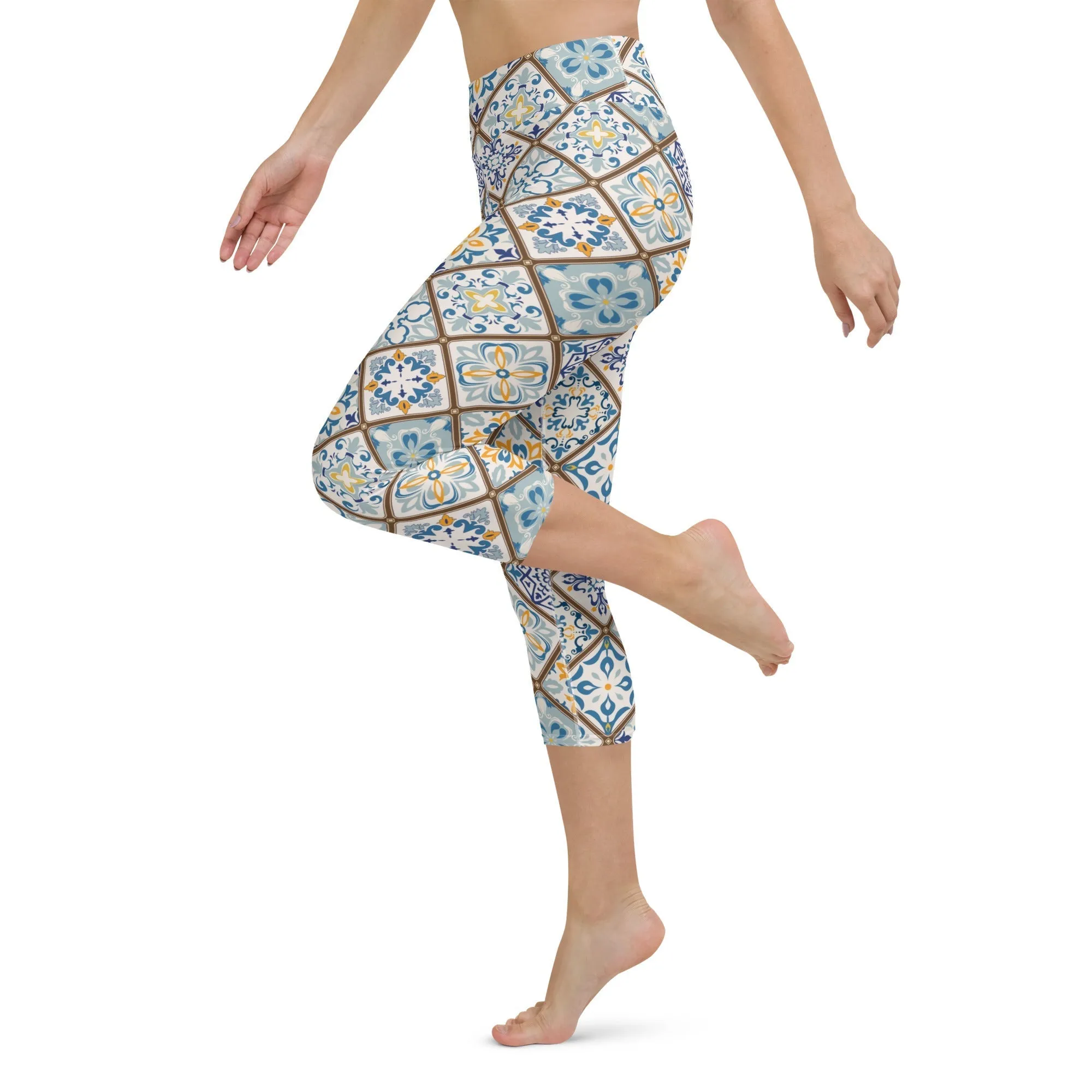 Floral Tile Print Yoga Capris