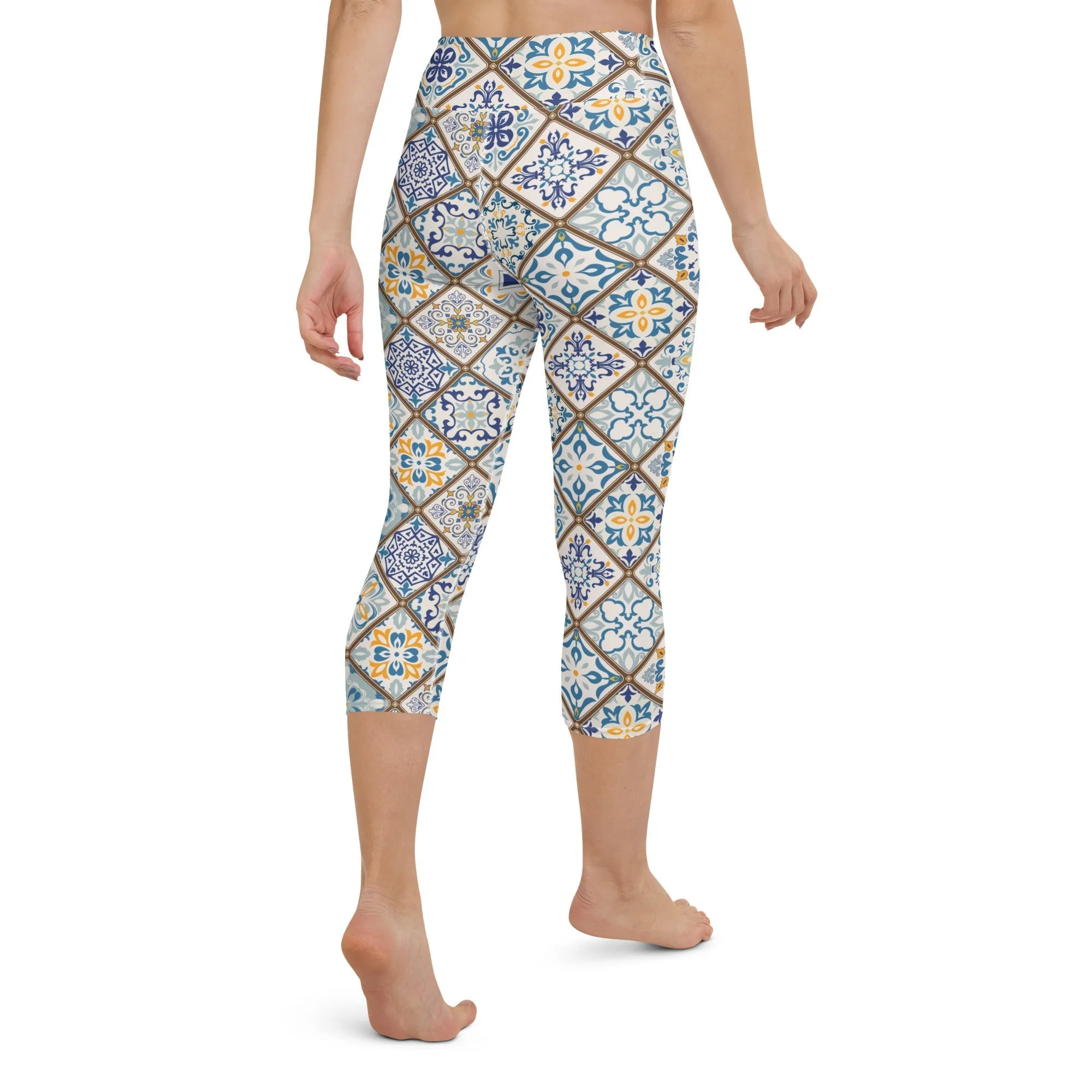 Floral Tile Print Yoga Capris