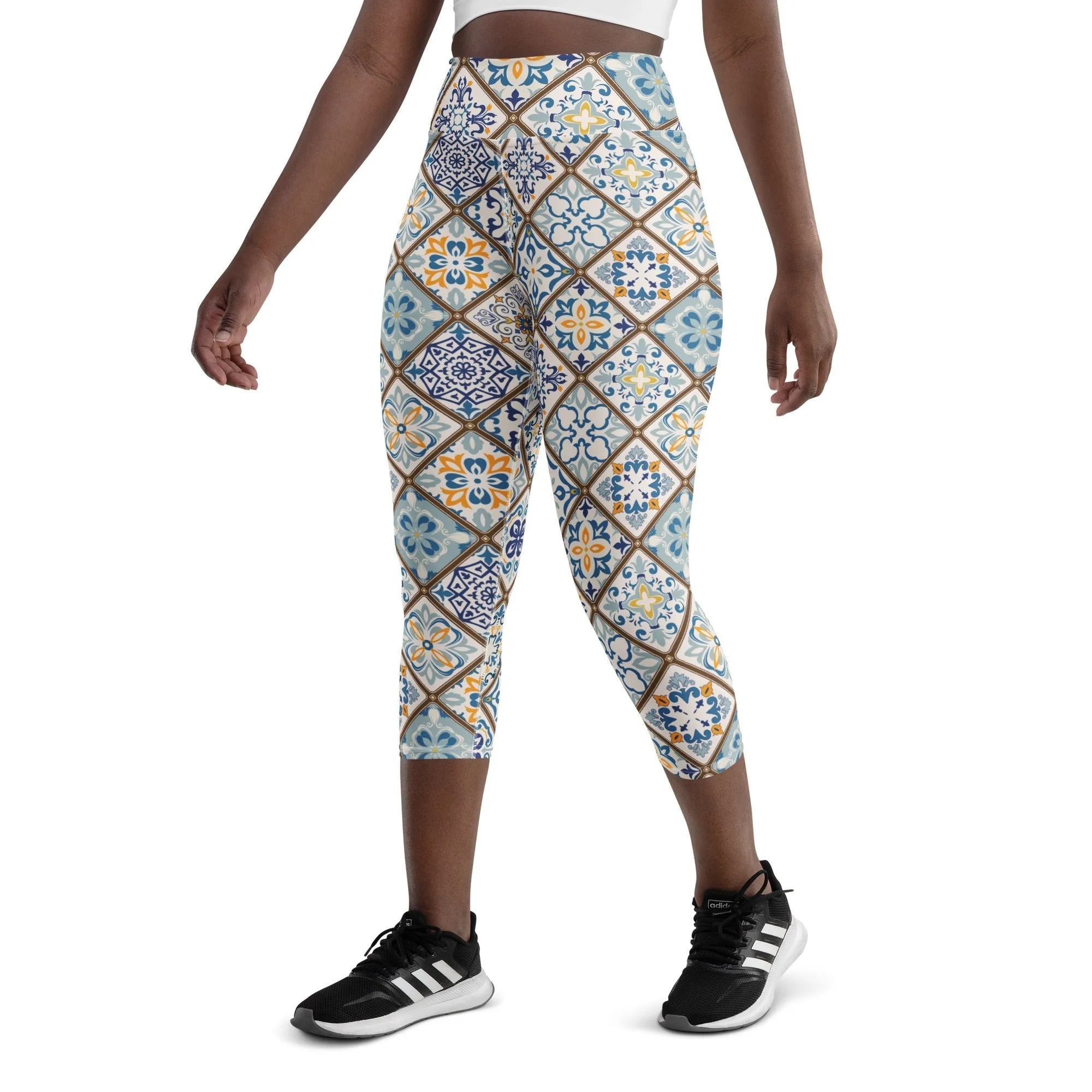 Floral Tile Print Yoga Capris