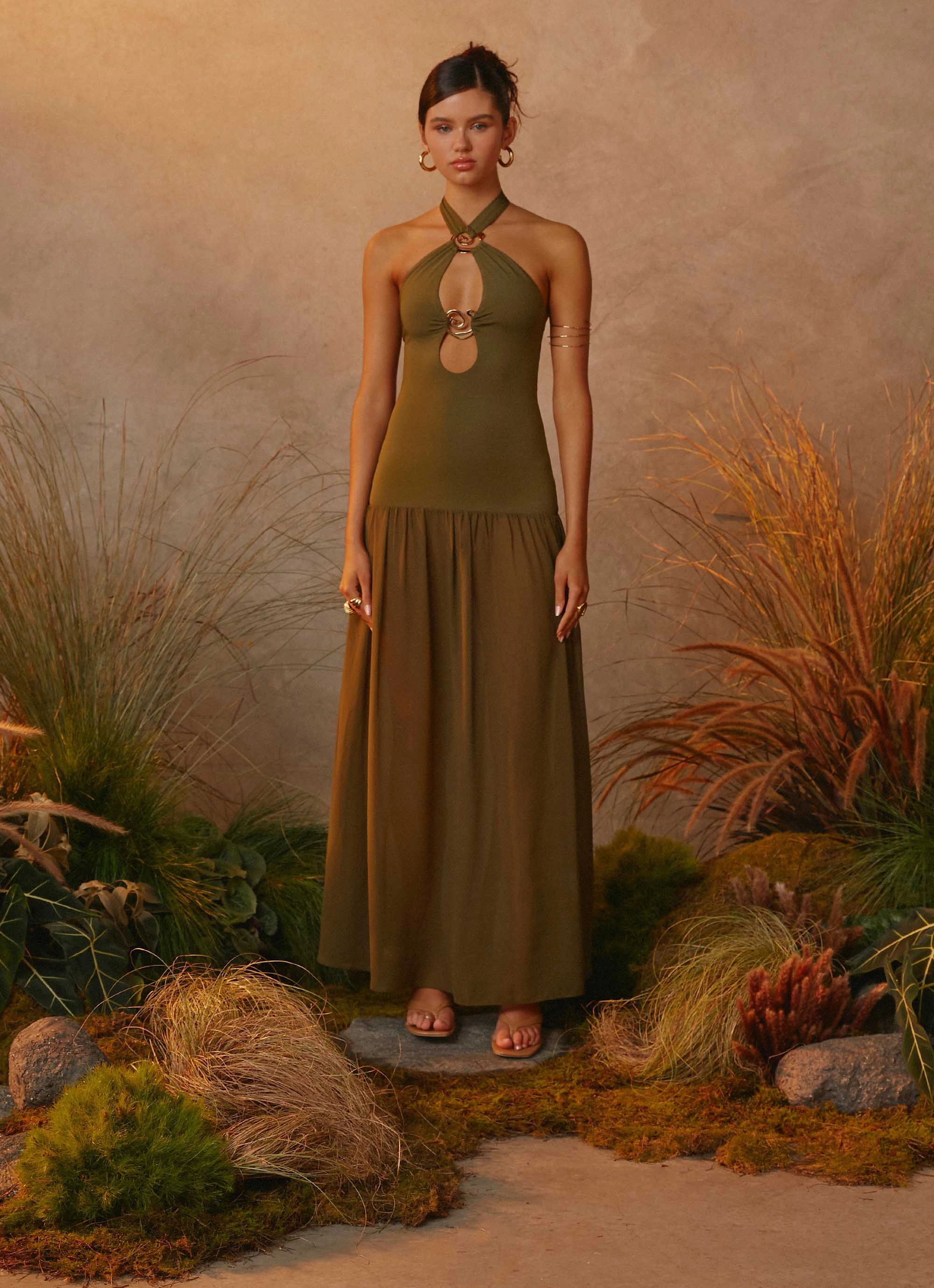 All-Occasion Wear Cypress Kiss Maxi Dress - Khaki