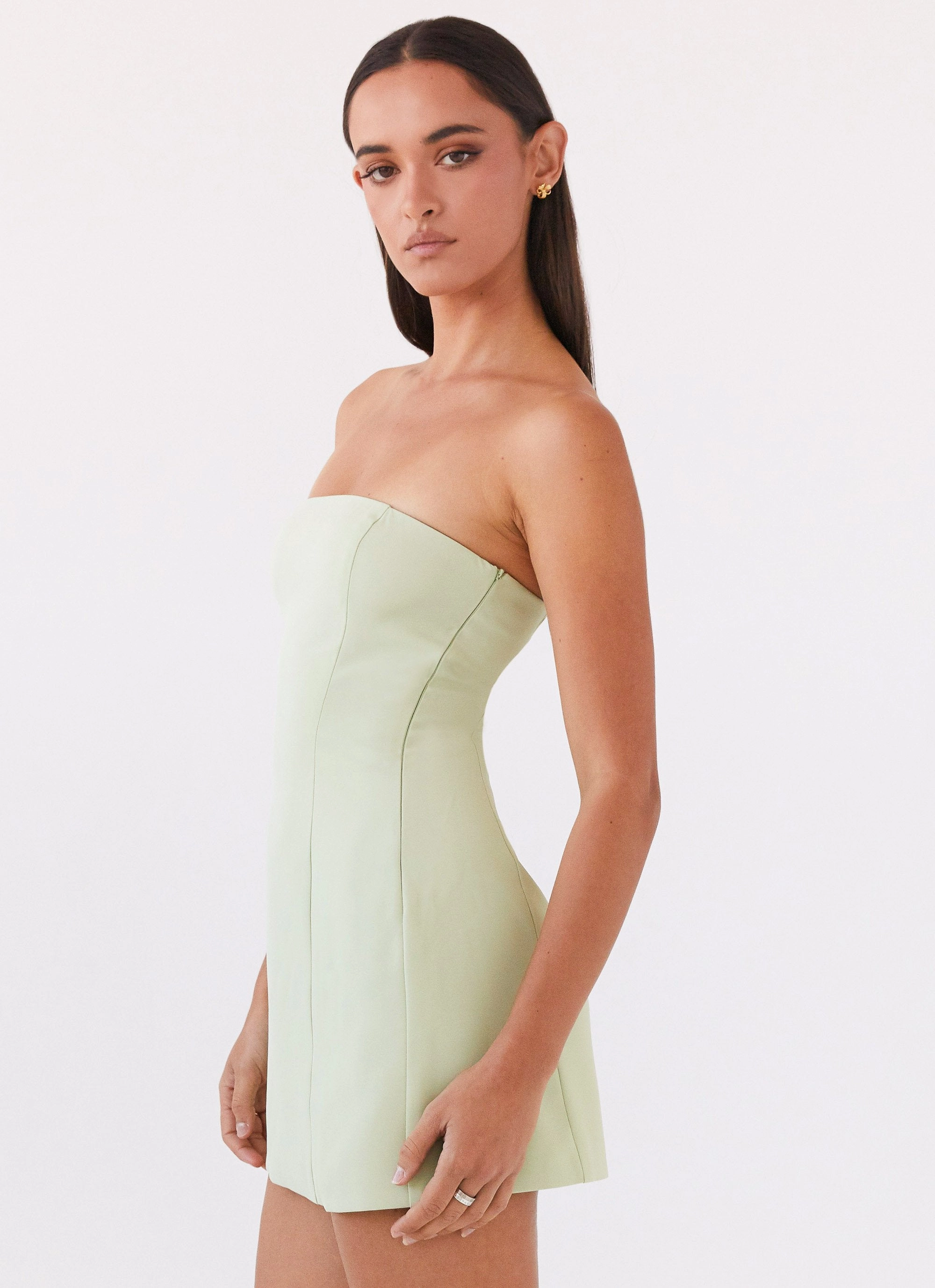 Layered Comfort Wear Organic-Fabric Ayanna Strapless Mini Dress - Green Zest