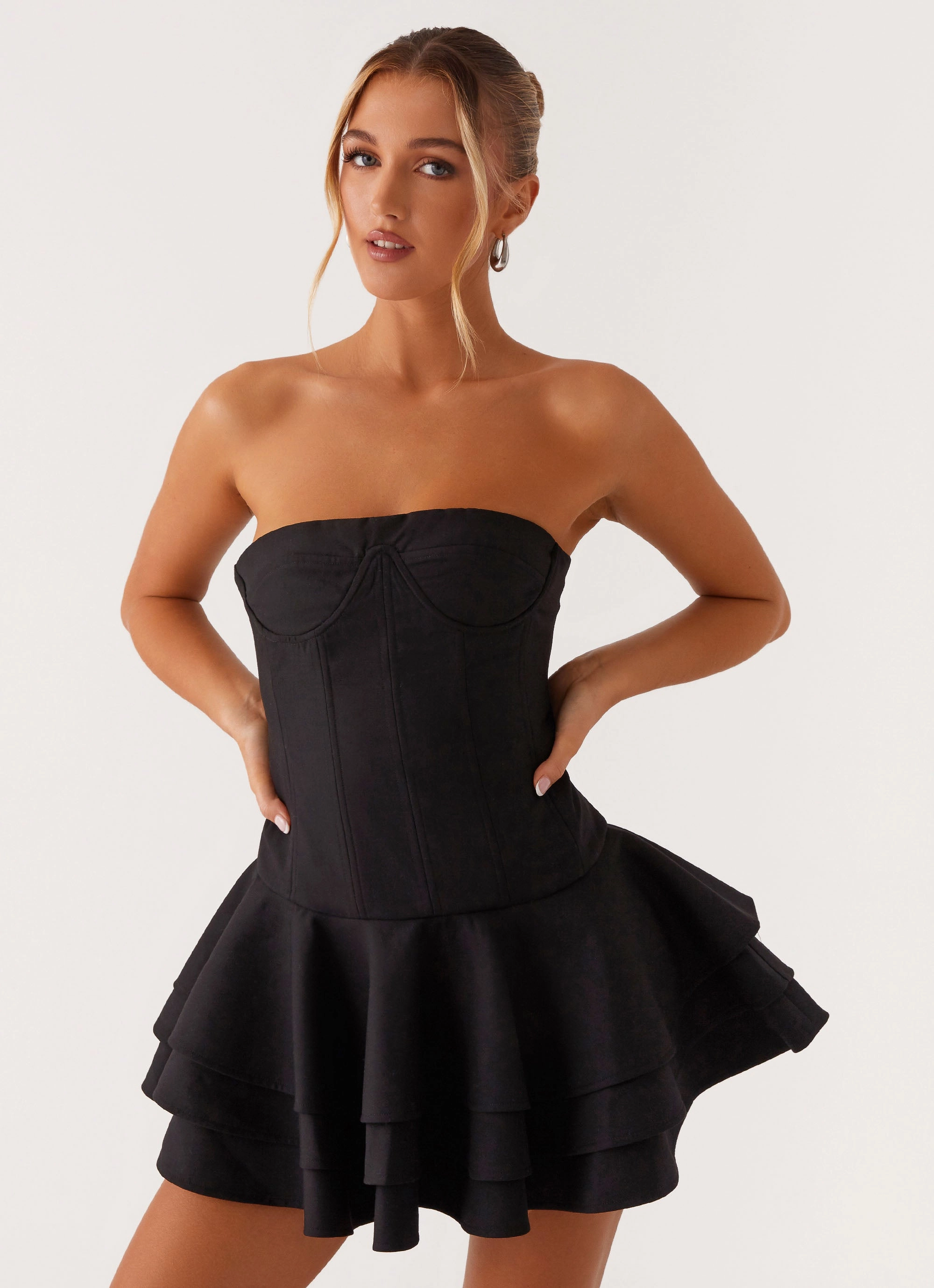 Floriana Ruffle Corset Mini Dress - Black Red-Carpet Tall Fit