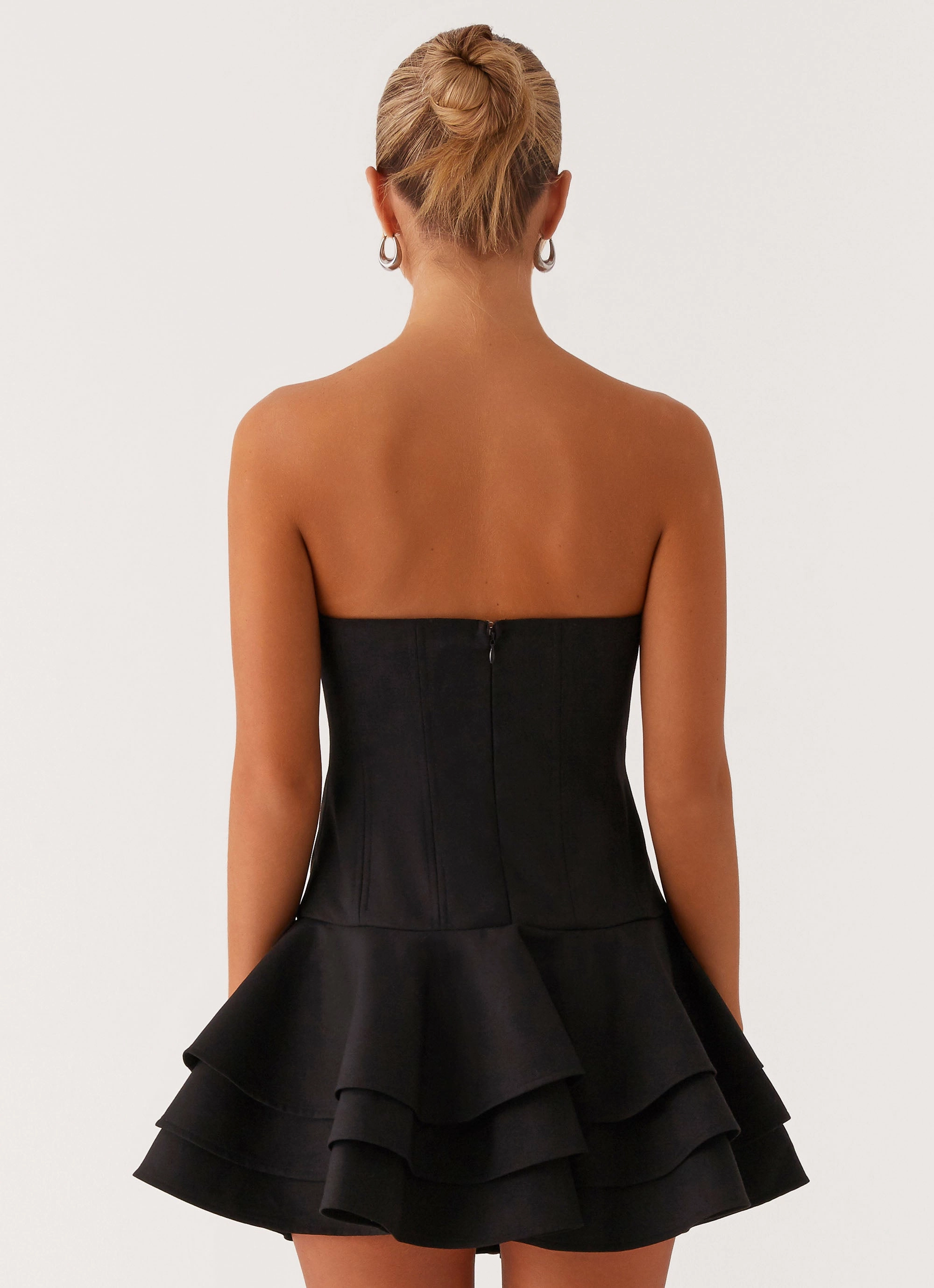 Floriana Ruffle Corset Mini Dress - Black Airy Feel
