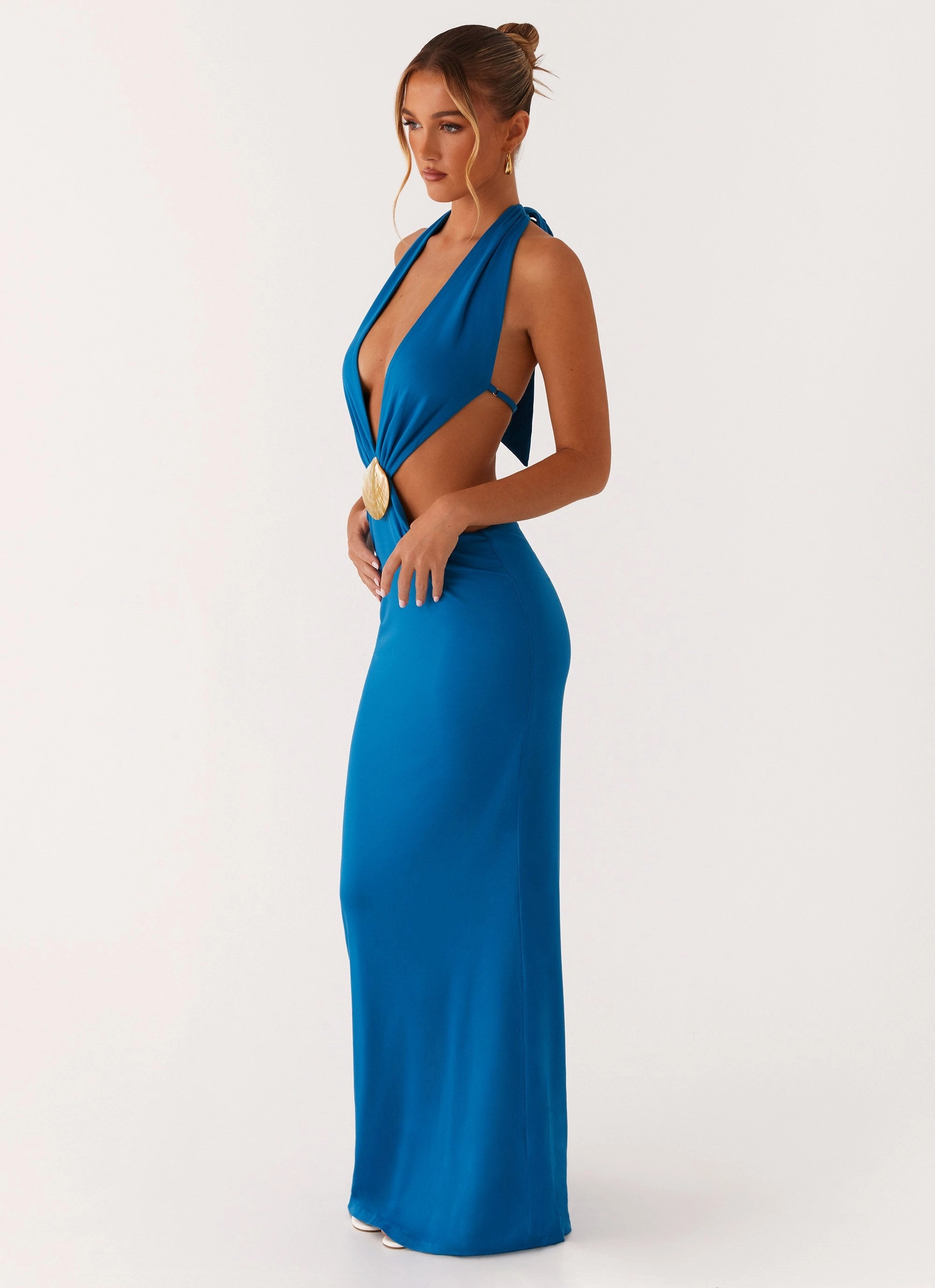 Soft Draping Contemporary Fit Flossy Maxi Dress - Royal Blue