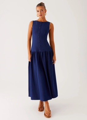 Hayes Denim Midi Dress - Indigo Date night Clean Cut