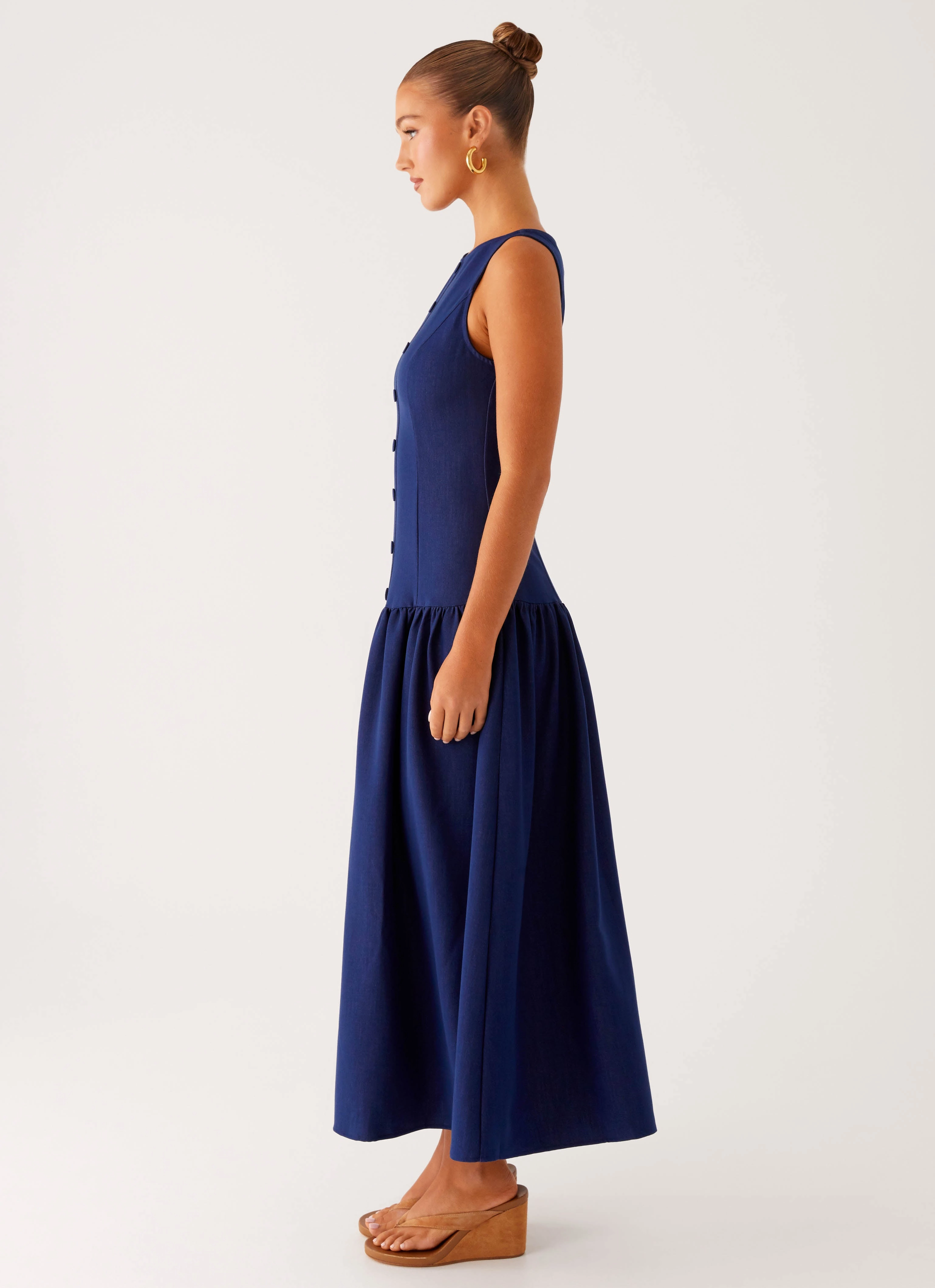 Hayes Denim Midi Dress - Indigo Peplum-Style