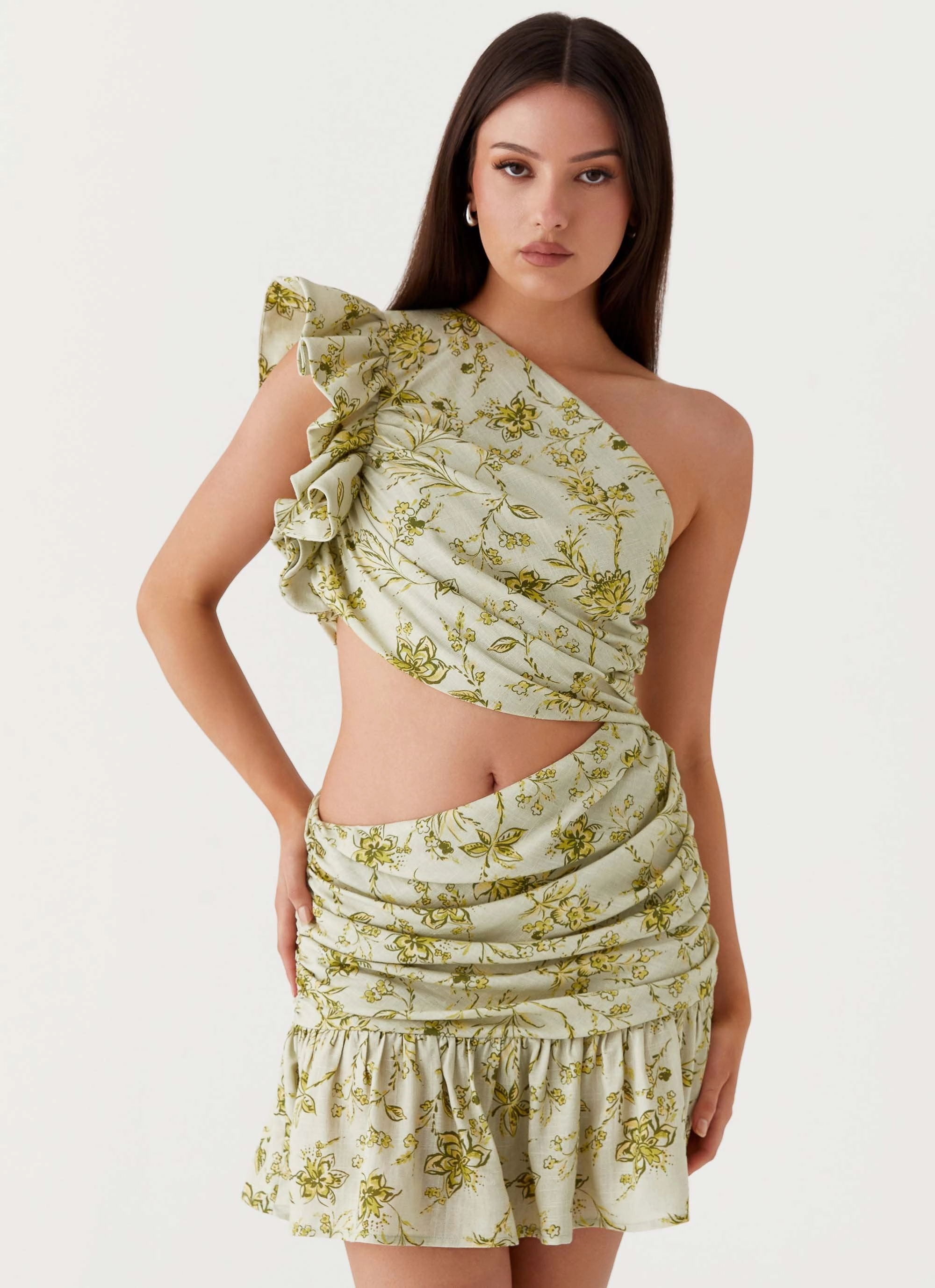 Maisie Linen Mini Dress - Sage Floral Versatile Fit