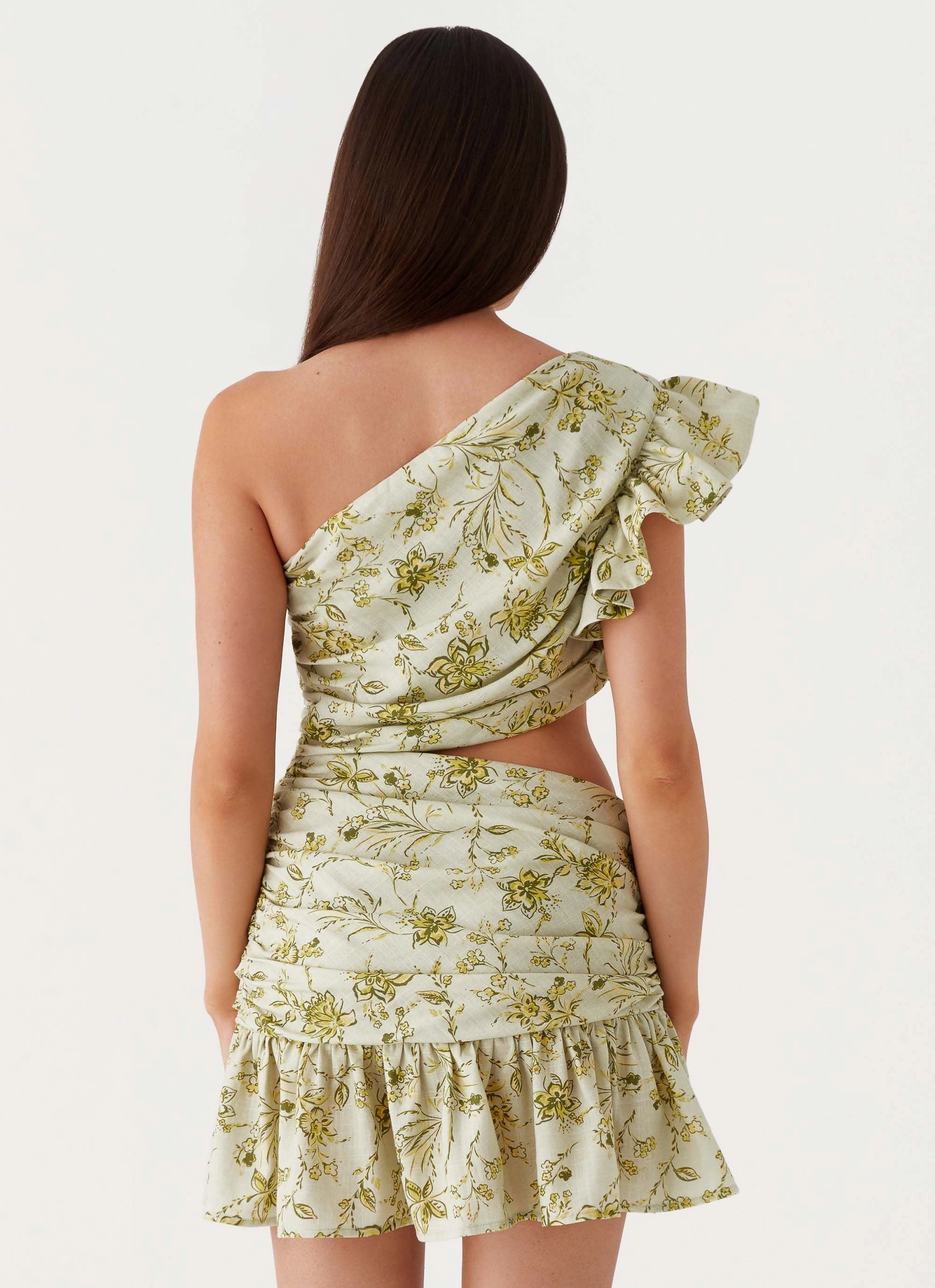 Maisie Linen Mini Dress - Sage Floral AdjustableStraps Quiet Luxury