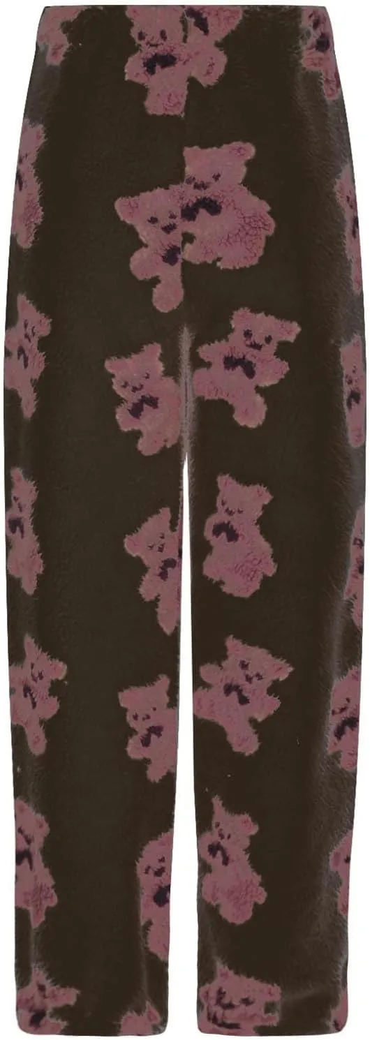 Fluffy Pants for Women Furry Pajamas Pants Cute Print Pj Bottoms Fleece Fuzzy Lounge Pants Comfy Warm Sleep Pants
