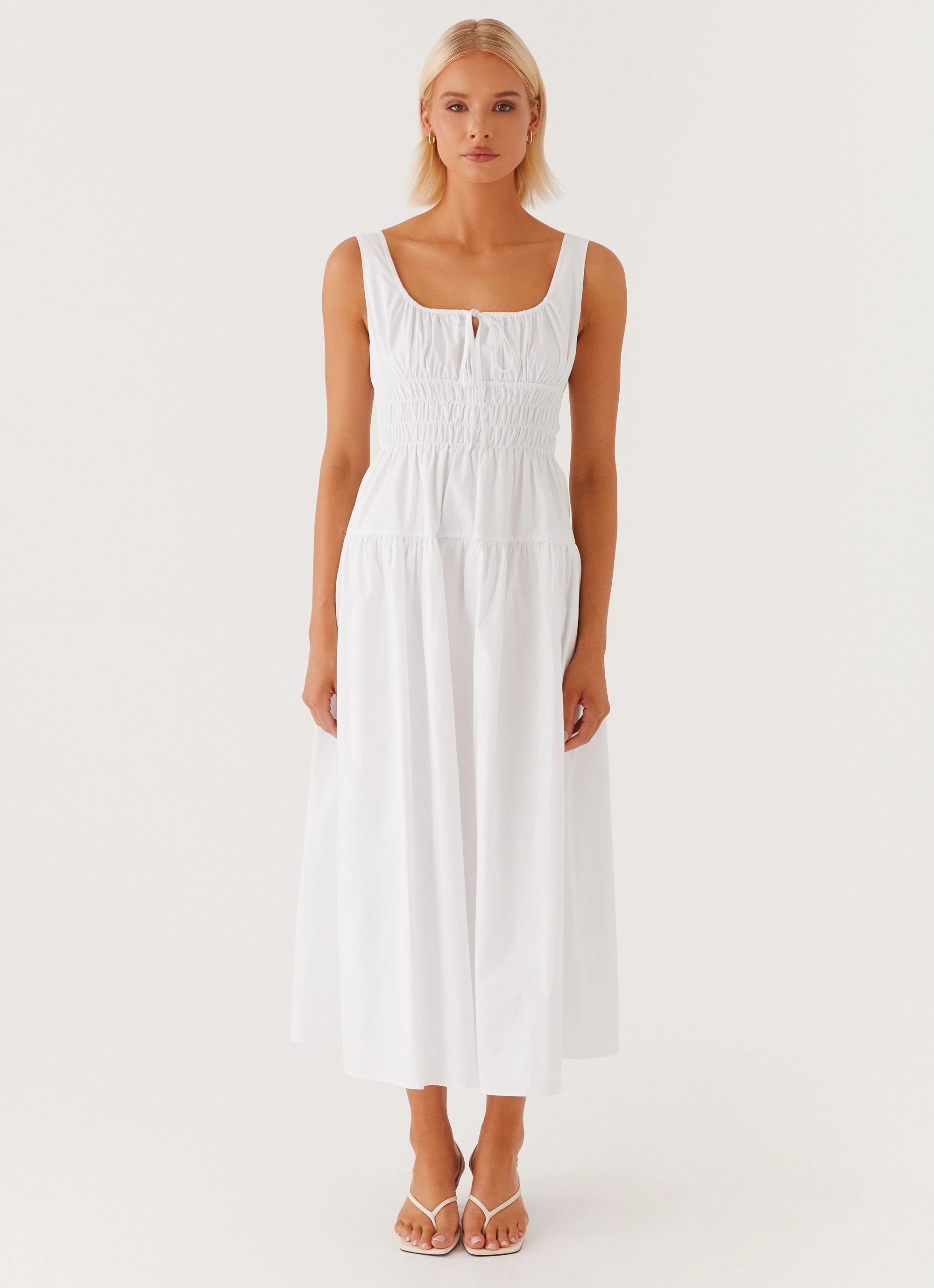 Jacintha Midi Dress - White Seasonal Essential Wide Hemline