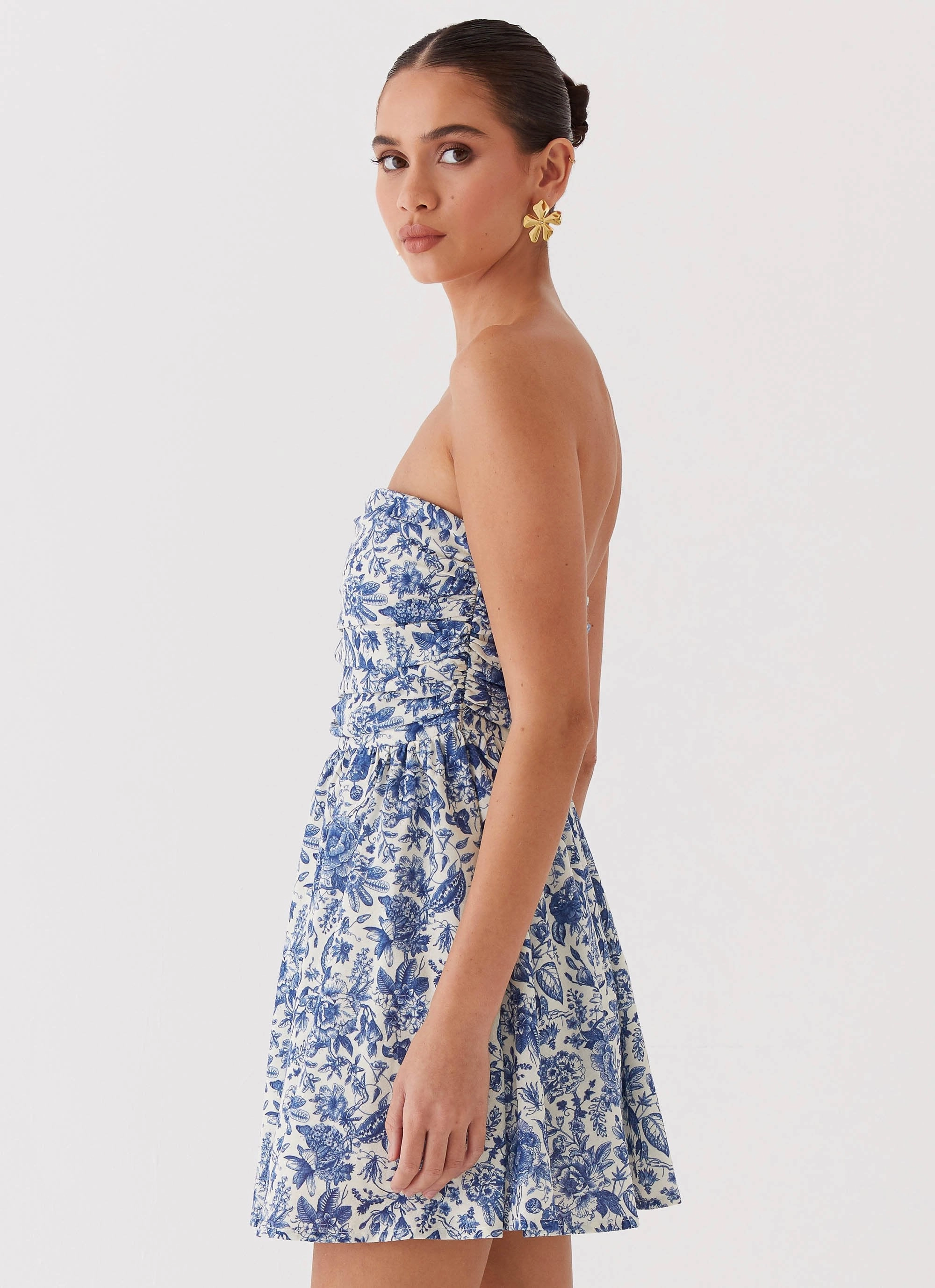 Smart Waistband Design Forget Me Not Linen Mini Dress - Blue Paisley