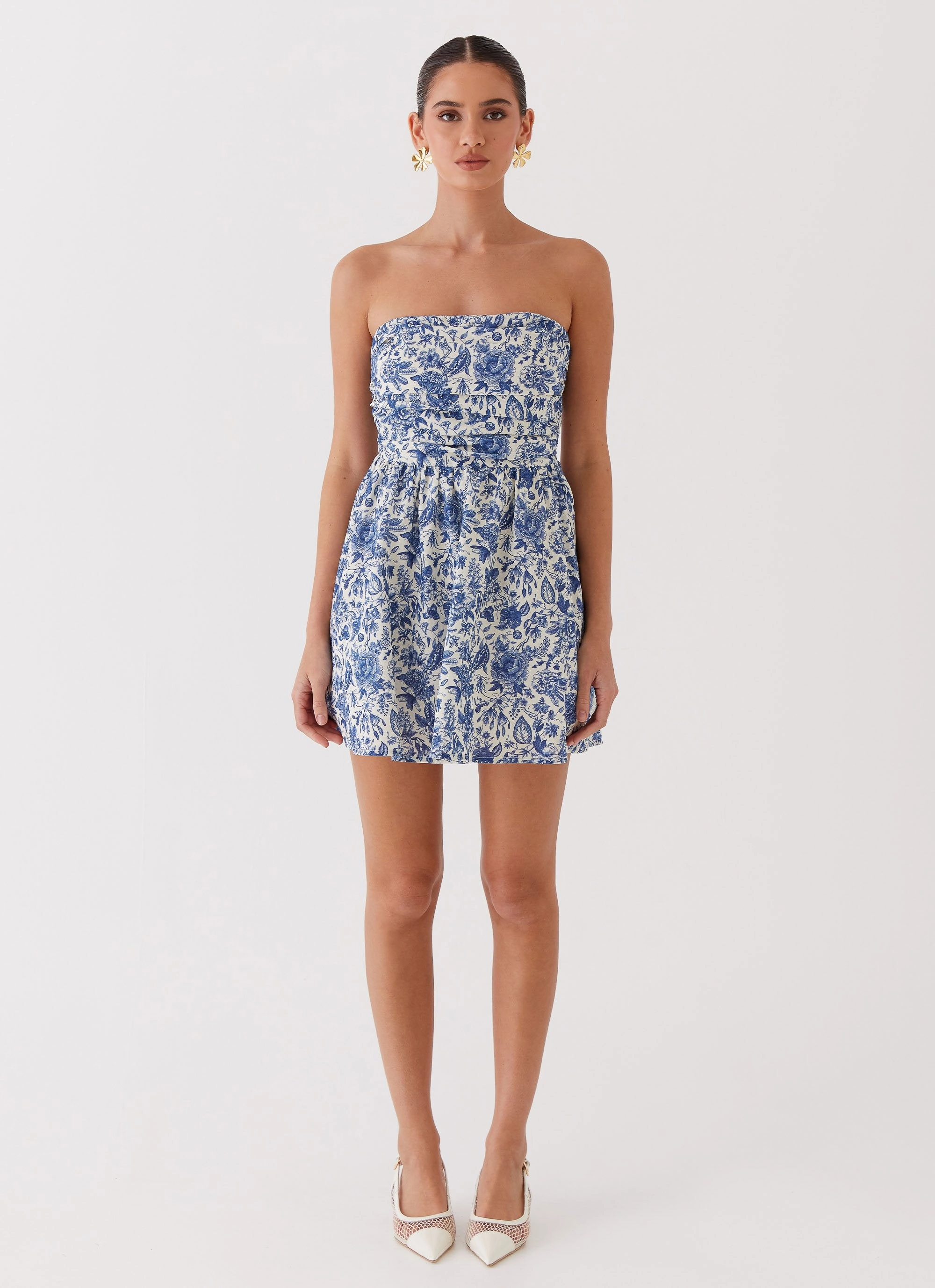 Timeless Waist Forget Me Not Linen Mini Dress - Blue Paisley