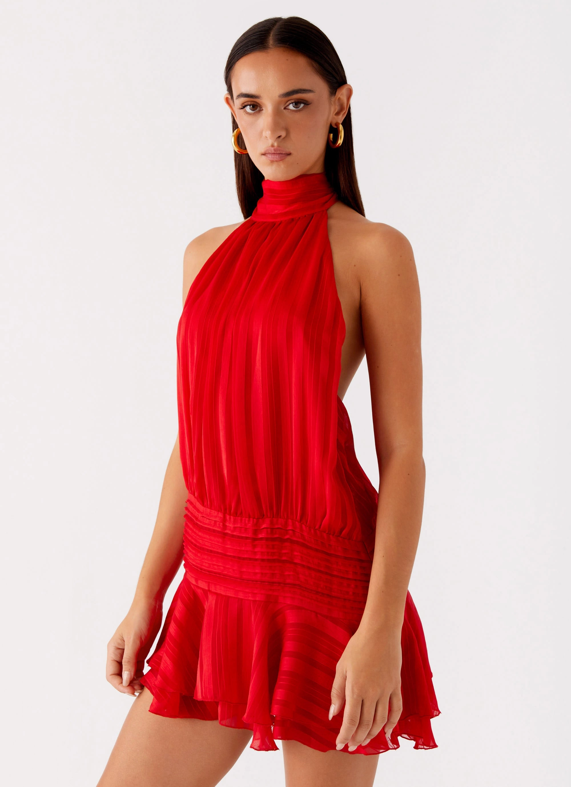 Willow Chiffon Mini Dress - Red Sophisticated Elegance