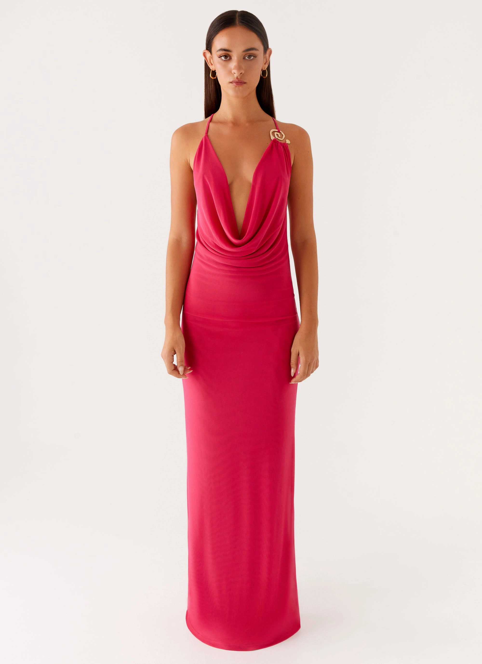 Cut-Out-Detail Retro Mood Game Player Maxi Dress - Hot Pink