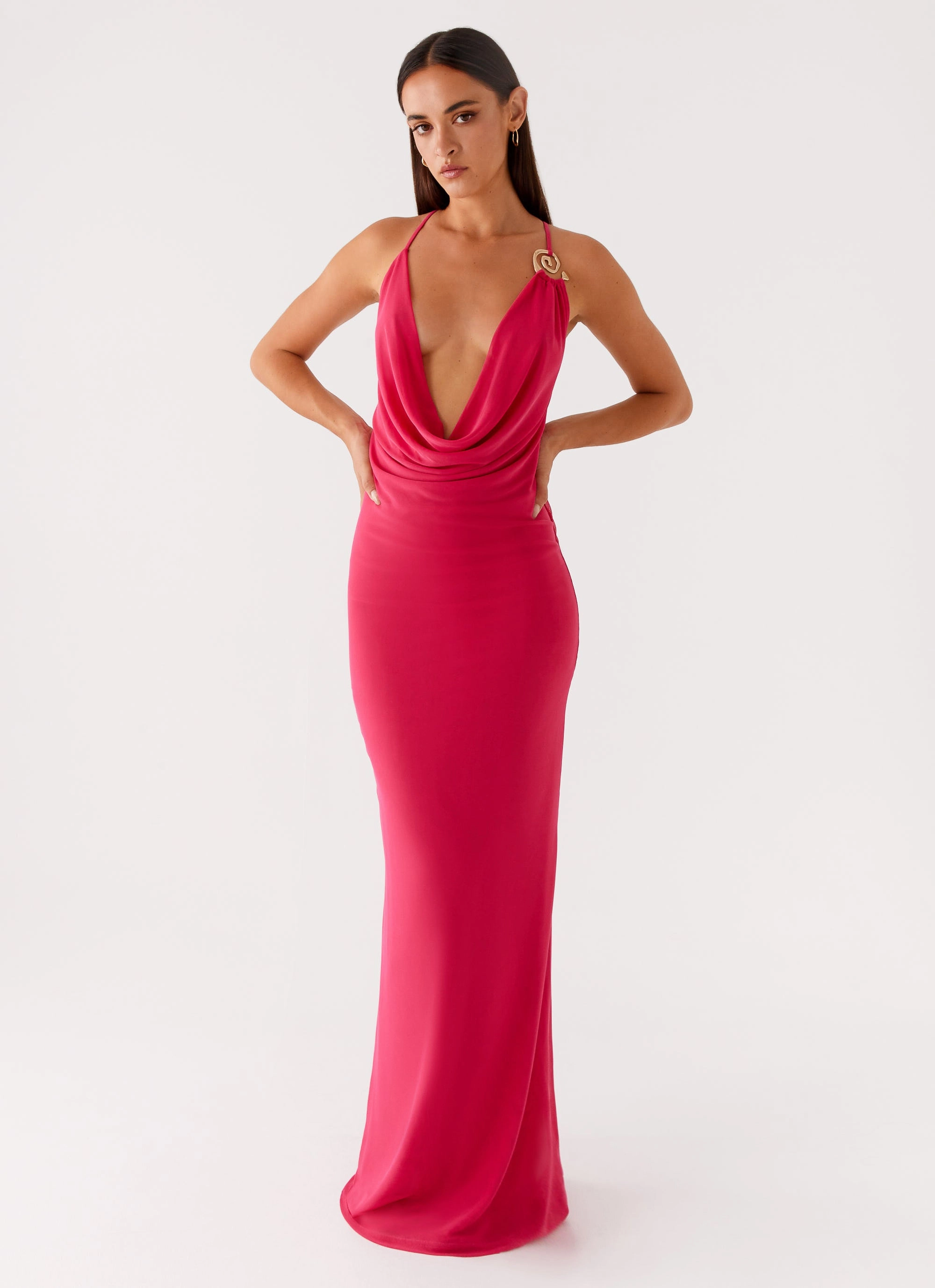 Comfortable fit for outings Flutter-Sleeve Game Player Maxi Dress - Hot Pink