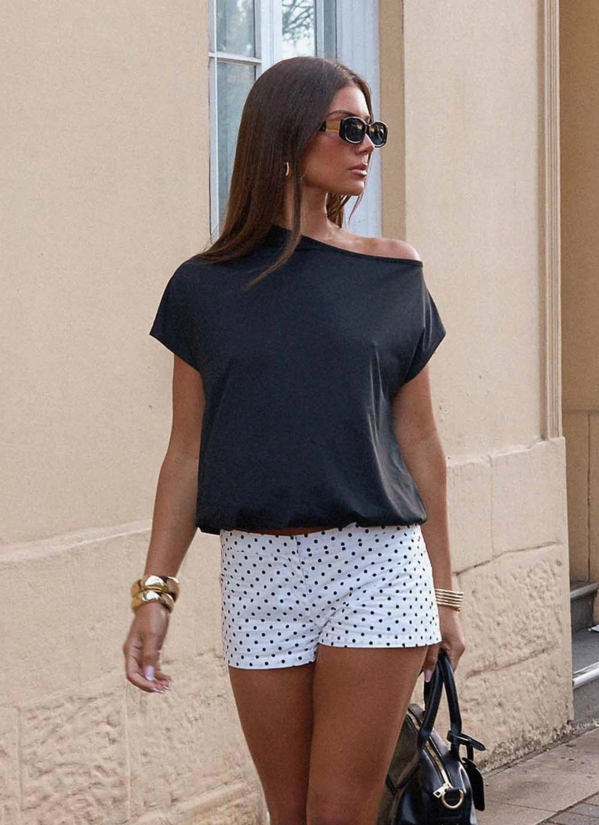 Raeni Off Shoulder Top - Black Breathable Construction