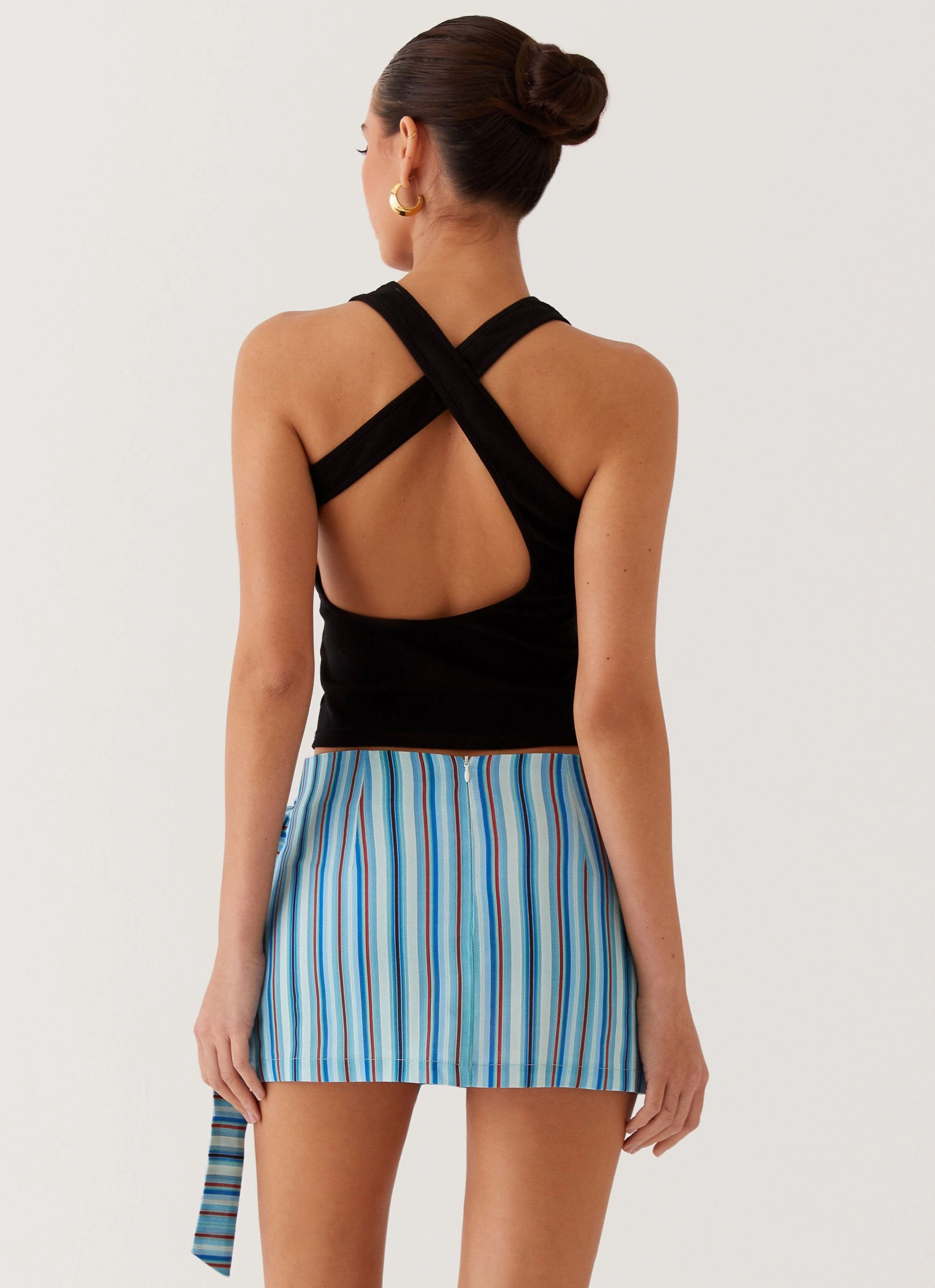 Tapered leg Trendy Layering Steal Away Linen Wrap Skirt - Blue Stripe