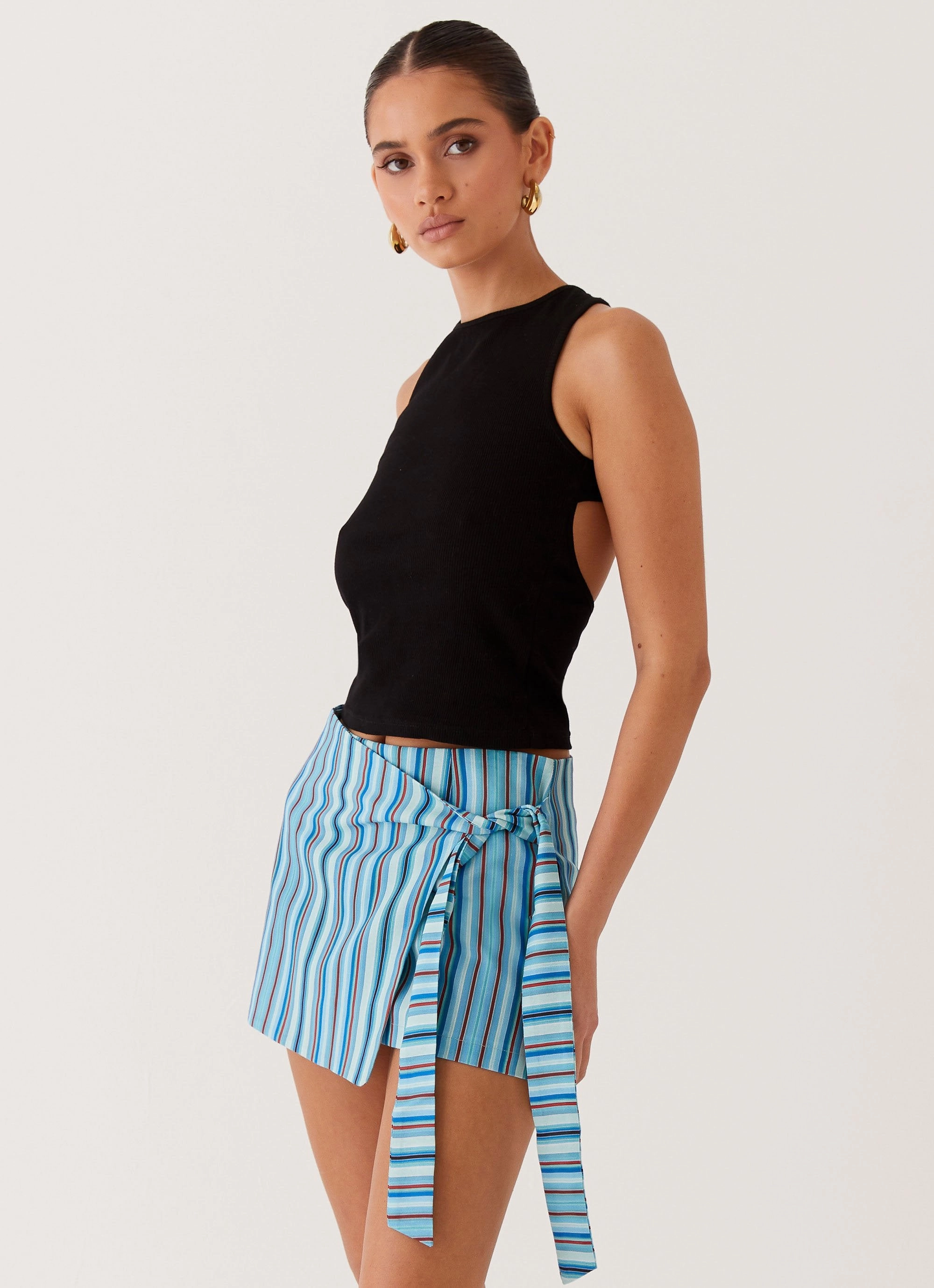Freedom Fit Steal Away Linen Wrap Skirt - Blue Stripe