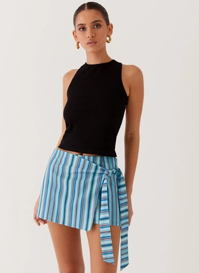 OrganicCotton Soft Support Steal Away Linen Wrap Skirt - Blue Stripe