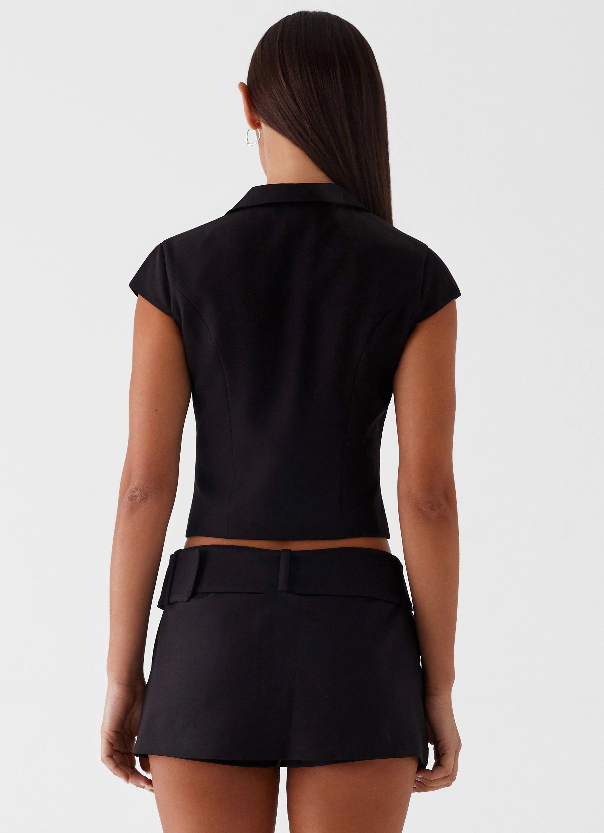 Placket Detailing Eadie Tie Front Top - Black