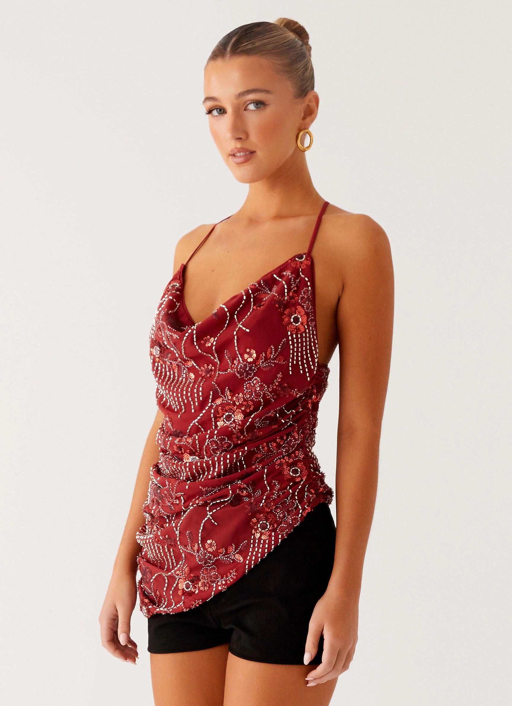 Versatile Shirt Lost In The Tide Beaded Top - Rust